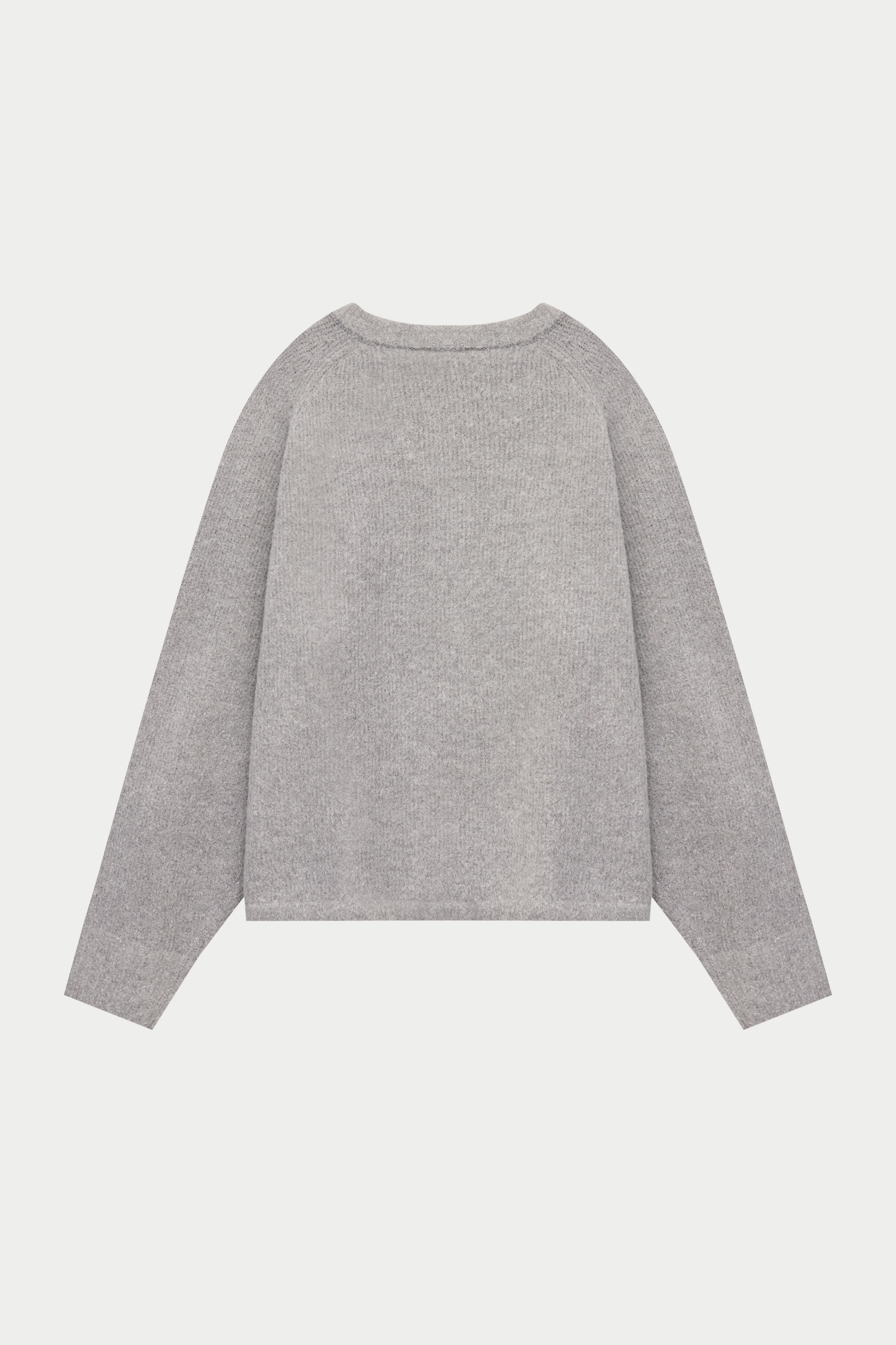 BOUCLE KNIT RAGLAN CREW - GREY MARL