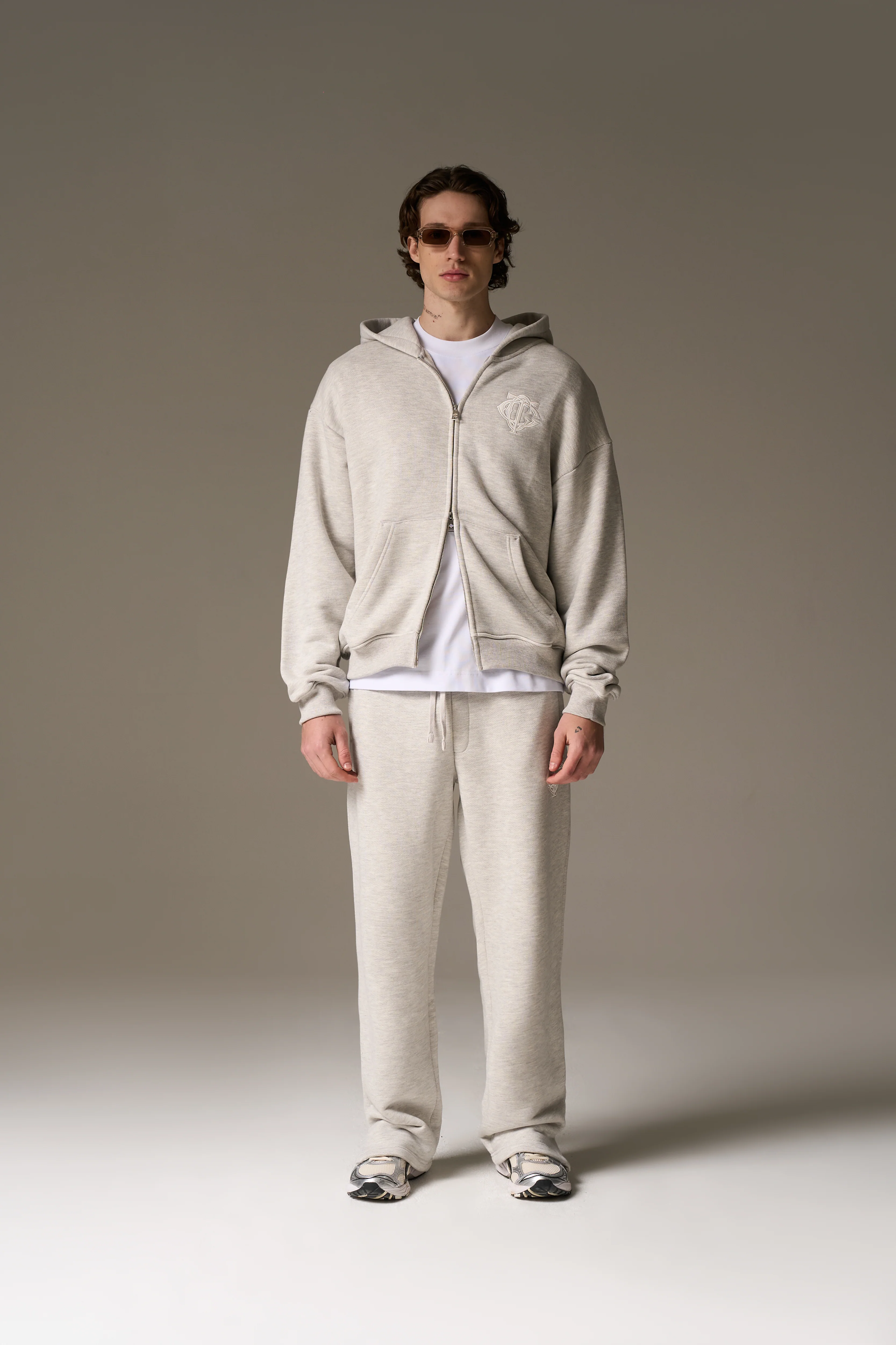 HEAVYWEIGHT MONOGRAM EMBLEM ZIP THROUGH - GREY MARL