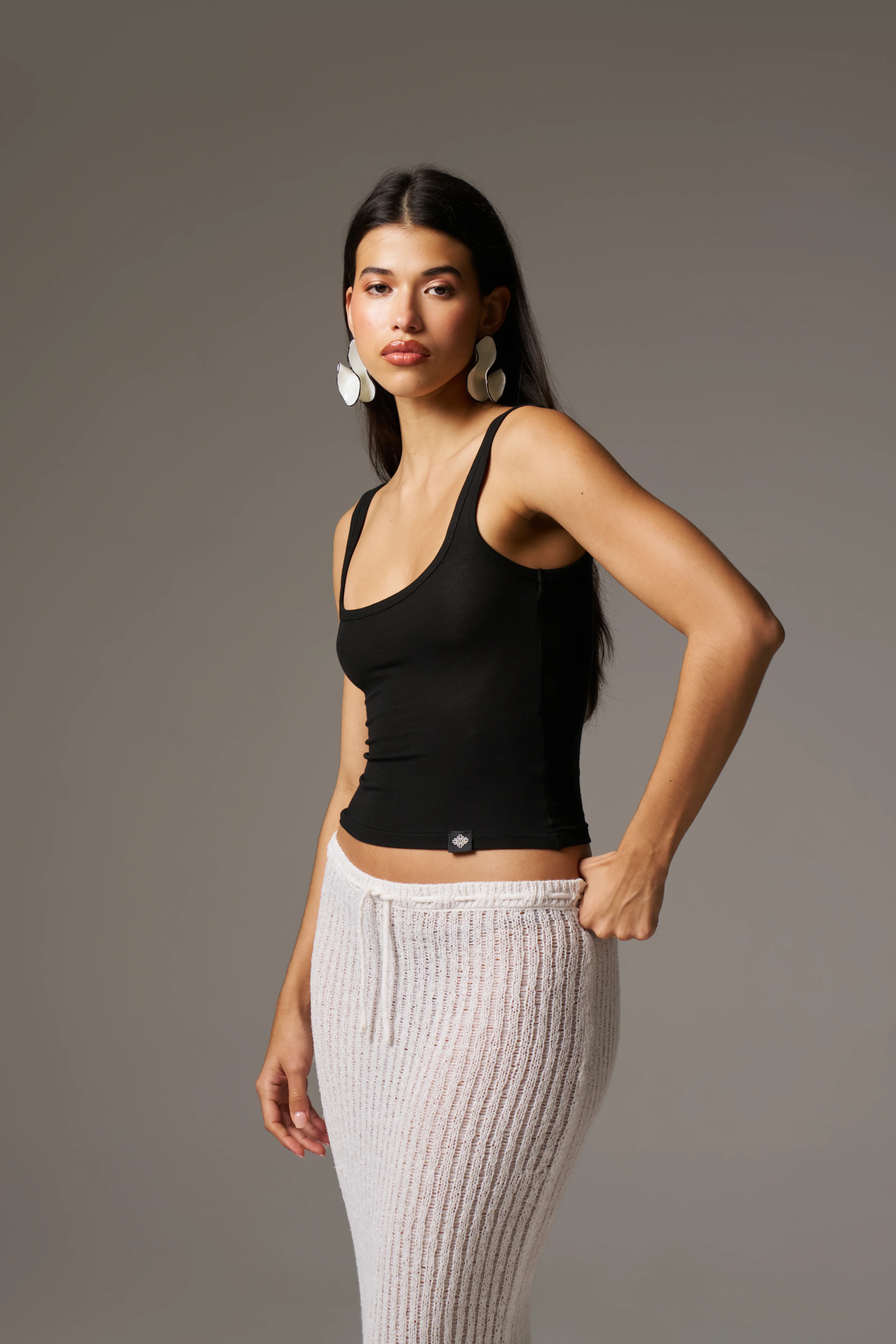 SLUB EMBLEM LABEL VEST TOP - BLACK