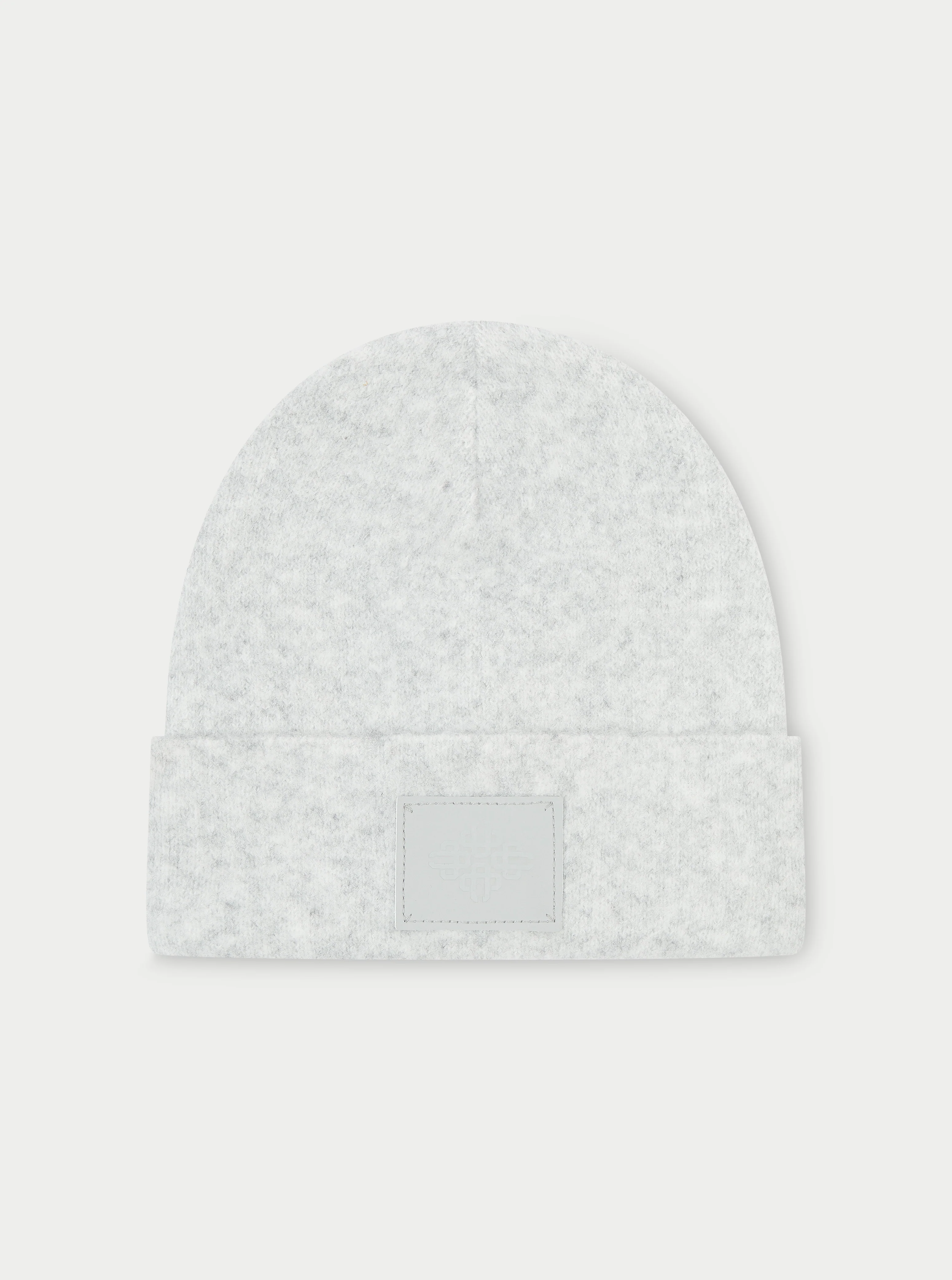 FLUFFY KNIT EMBLEM BEANIE - GREY MARL