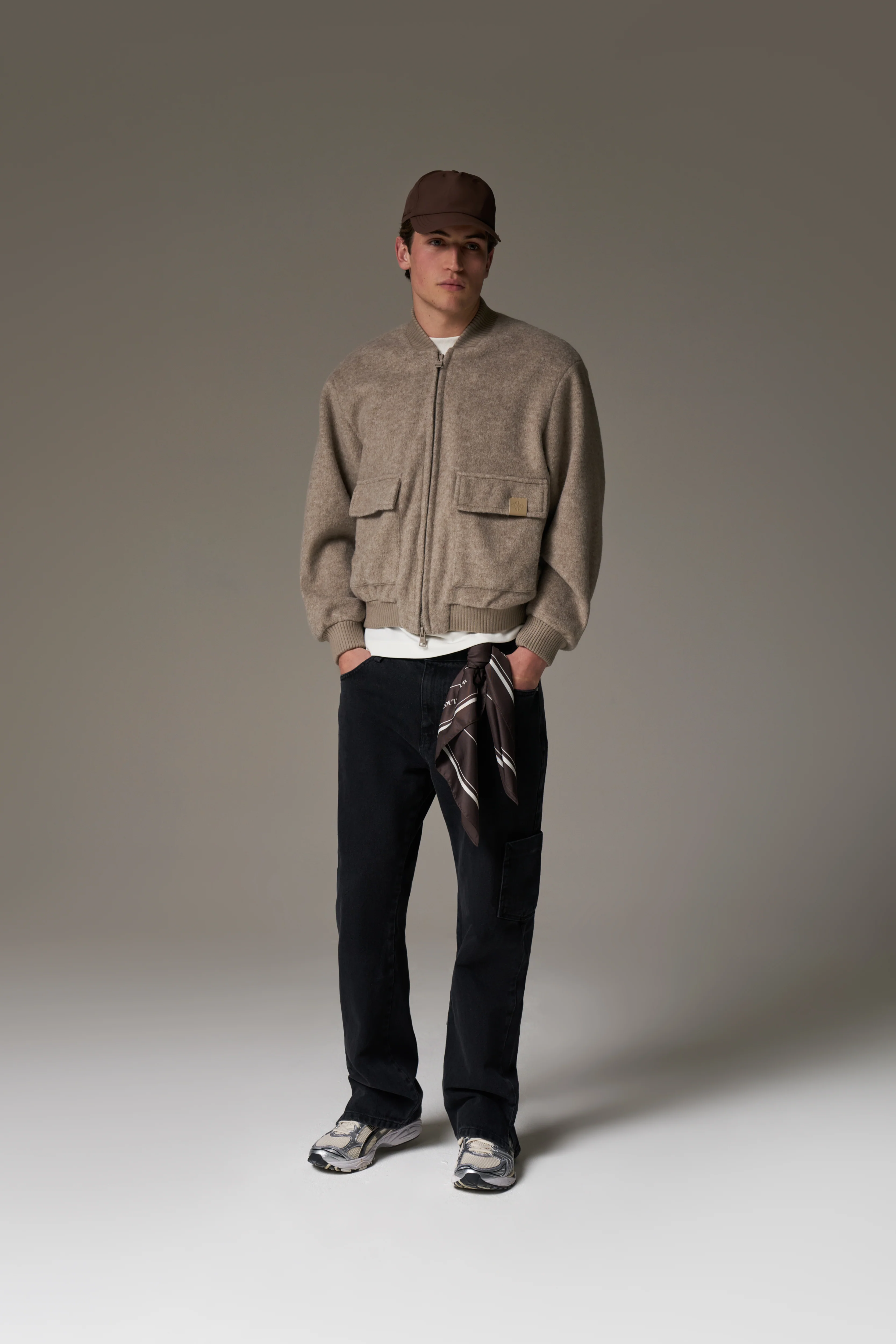 WOOL BLEND BOMBER JACKET - BEIGE