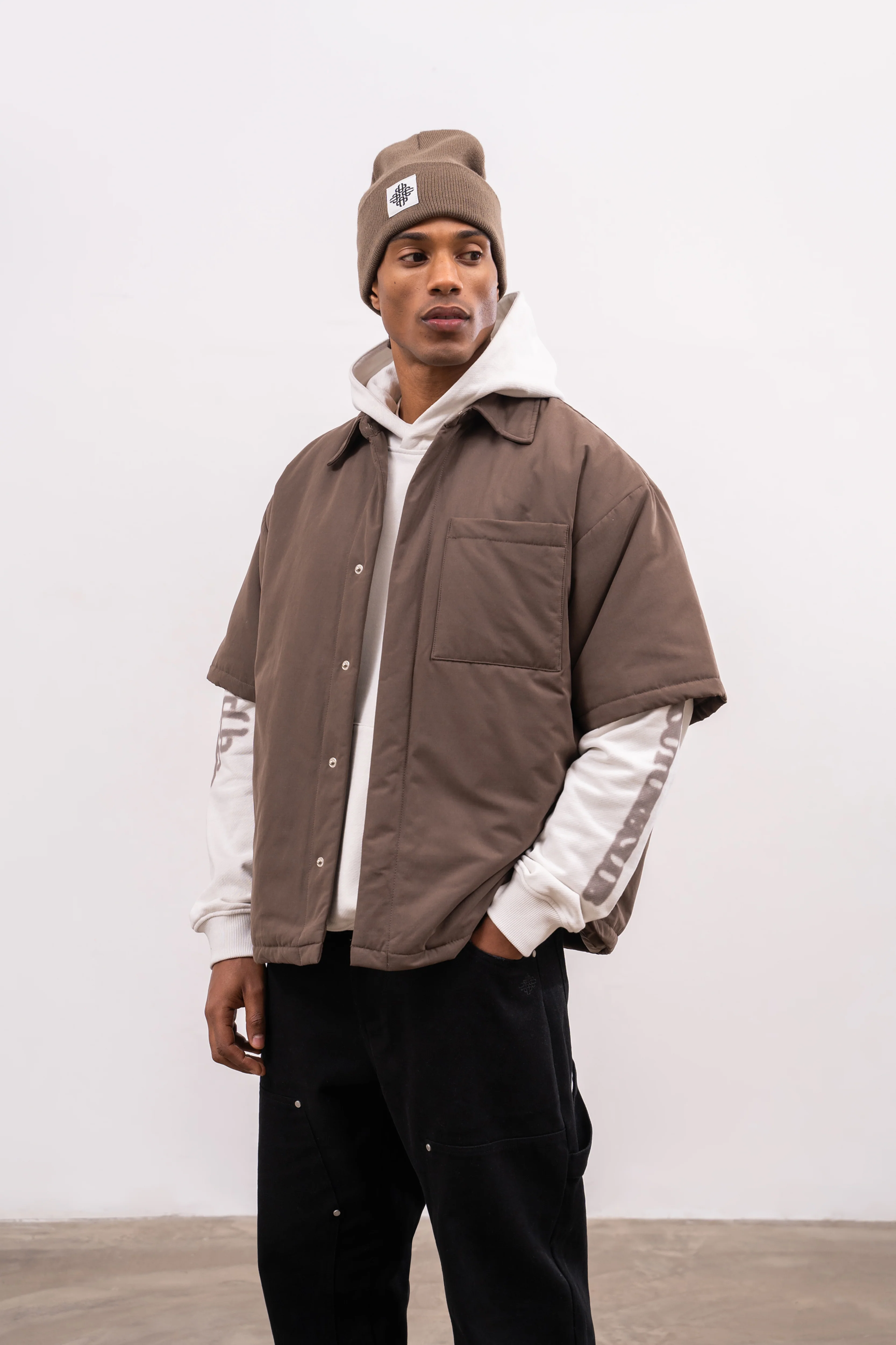 SHORT SLEEVE PADDED SHIRT - BROWN