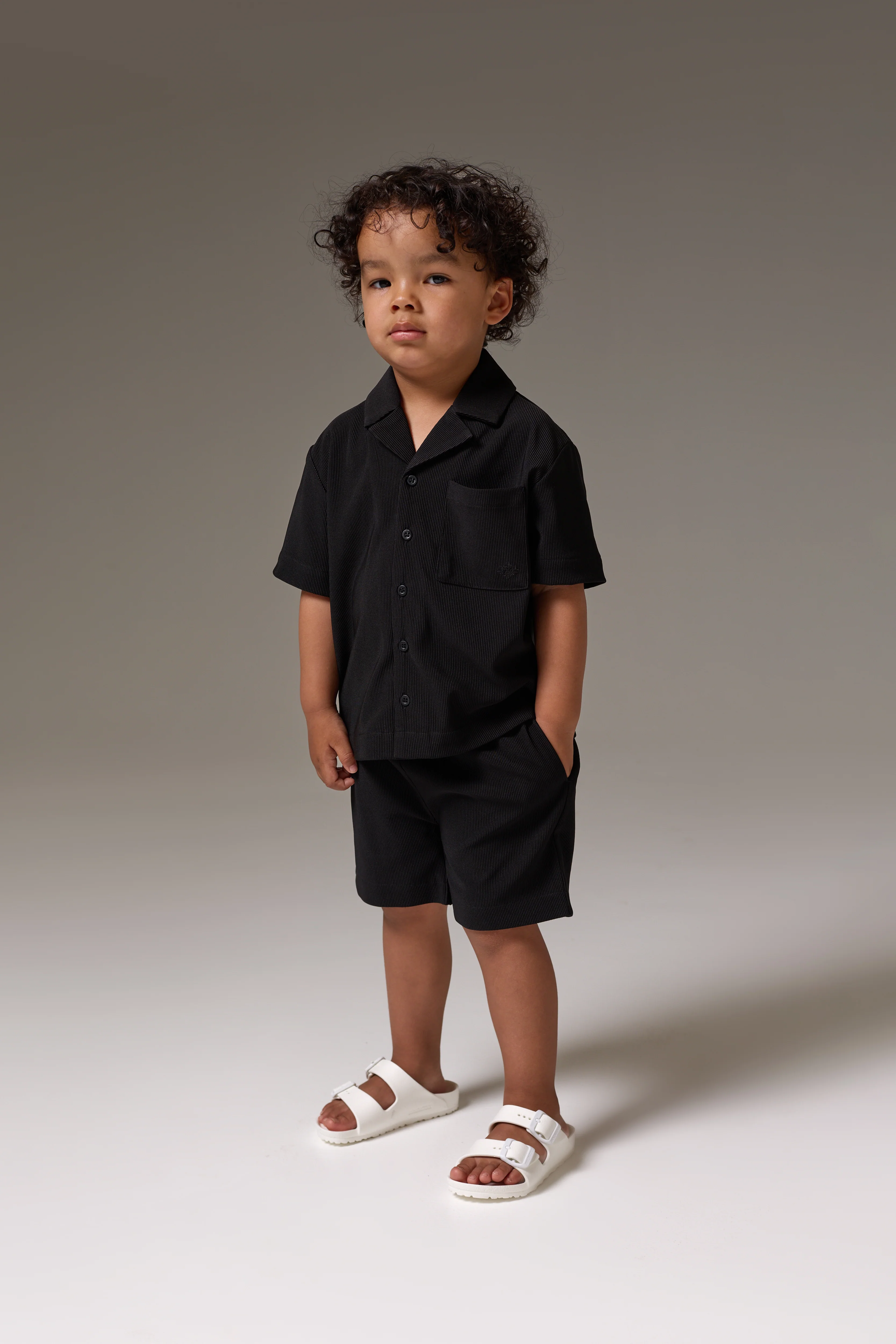 KIDS RIB BUTTON THROUGH SHIRT - BLACK