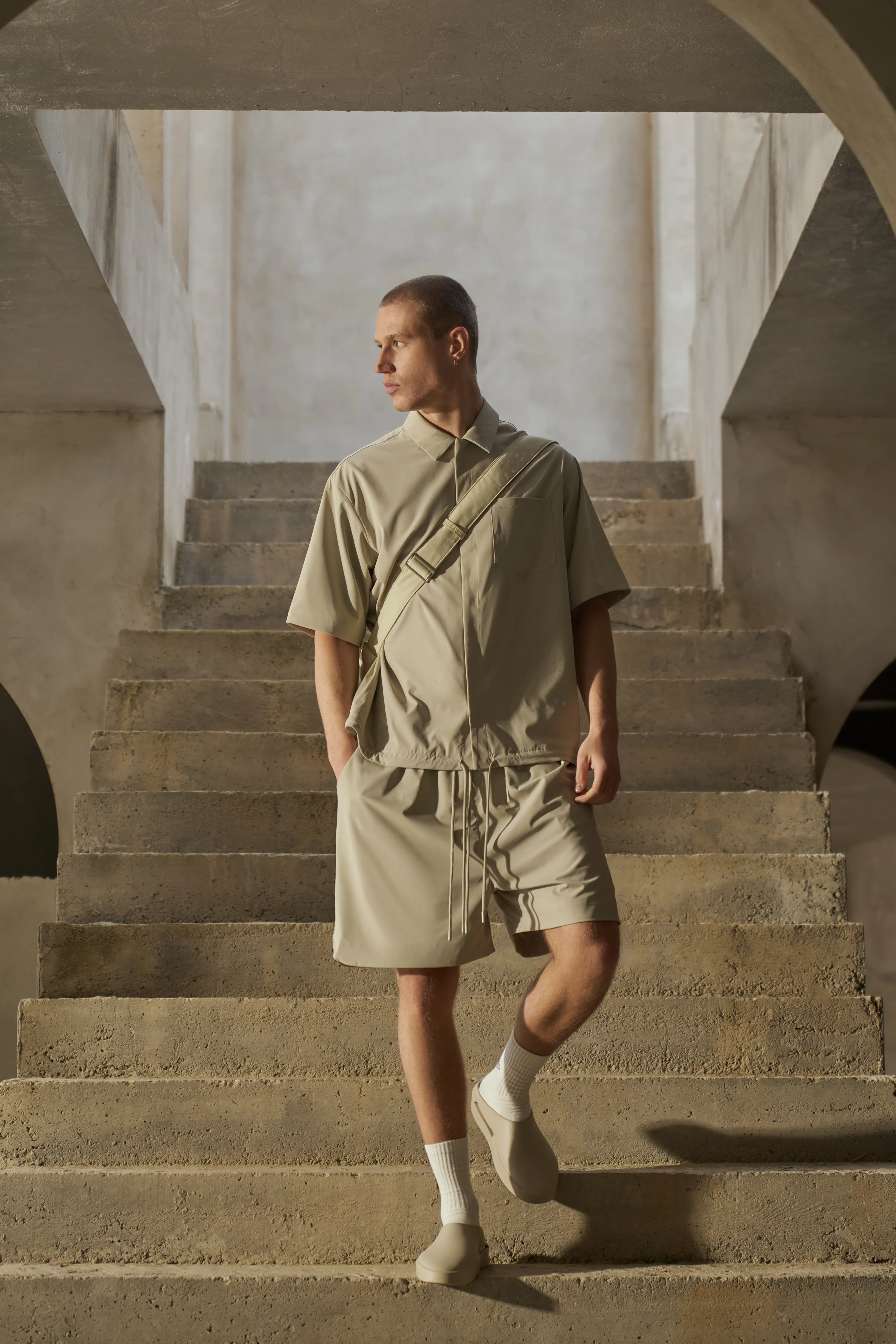 NYLON DRAWCORD SHORTS - STONE