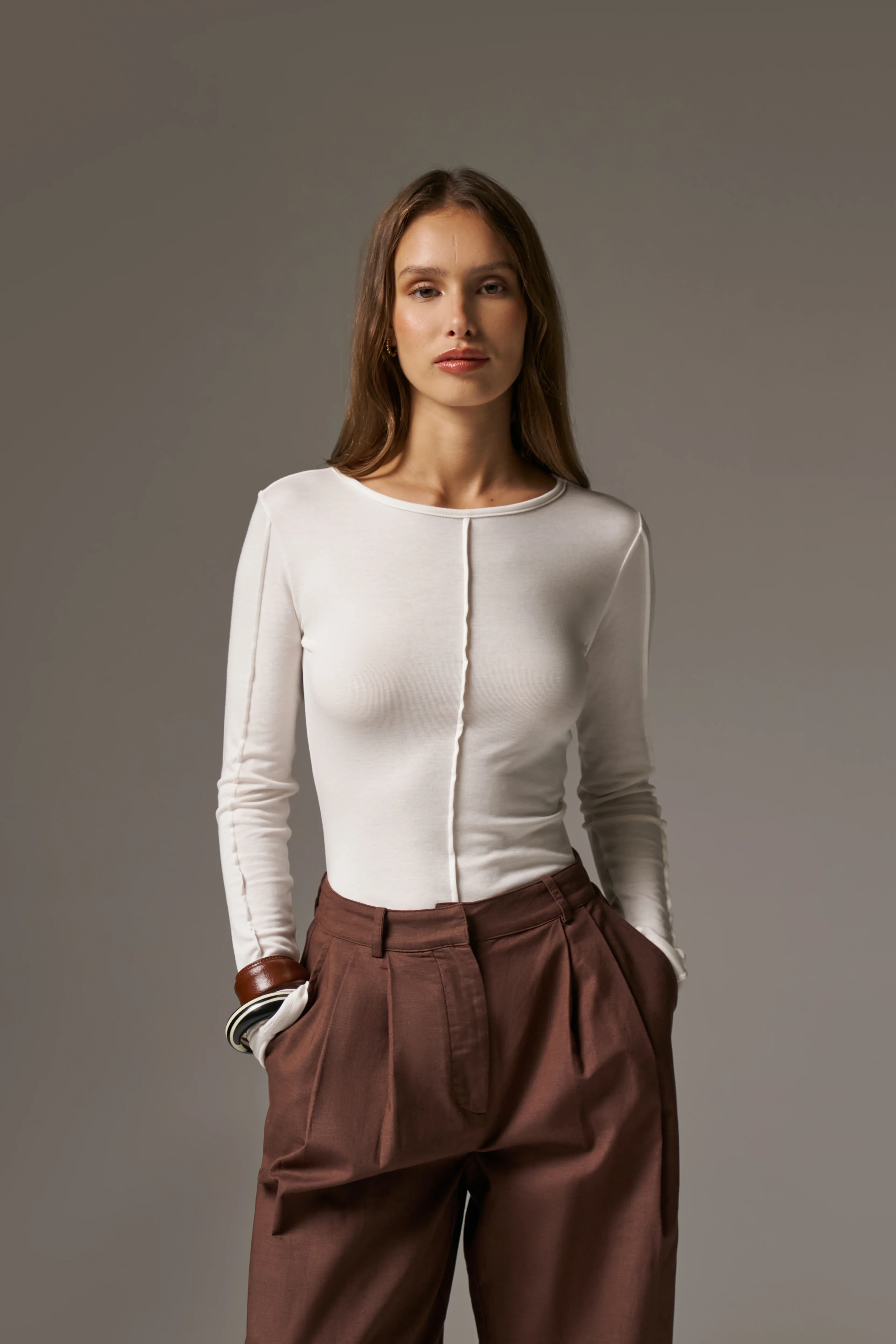 LONG SLEEVE SLUB TOP - WHITE