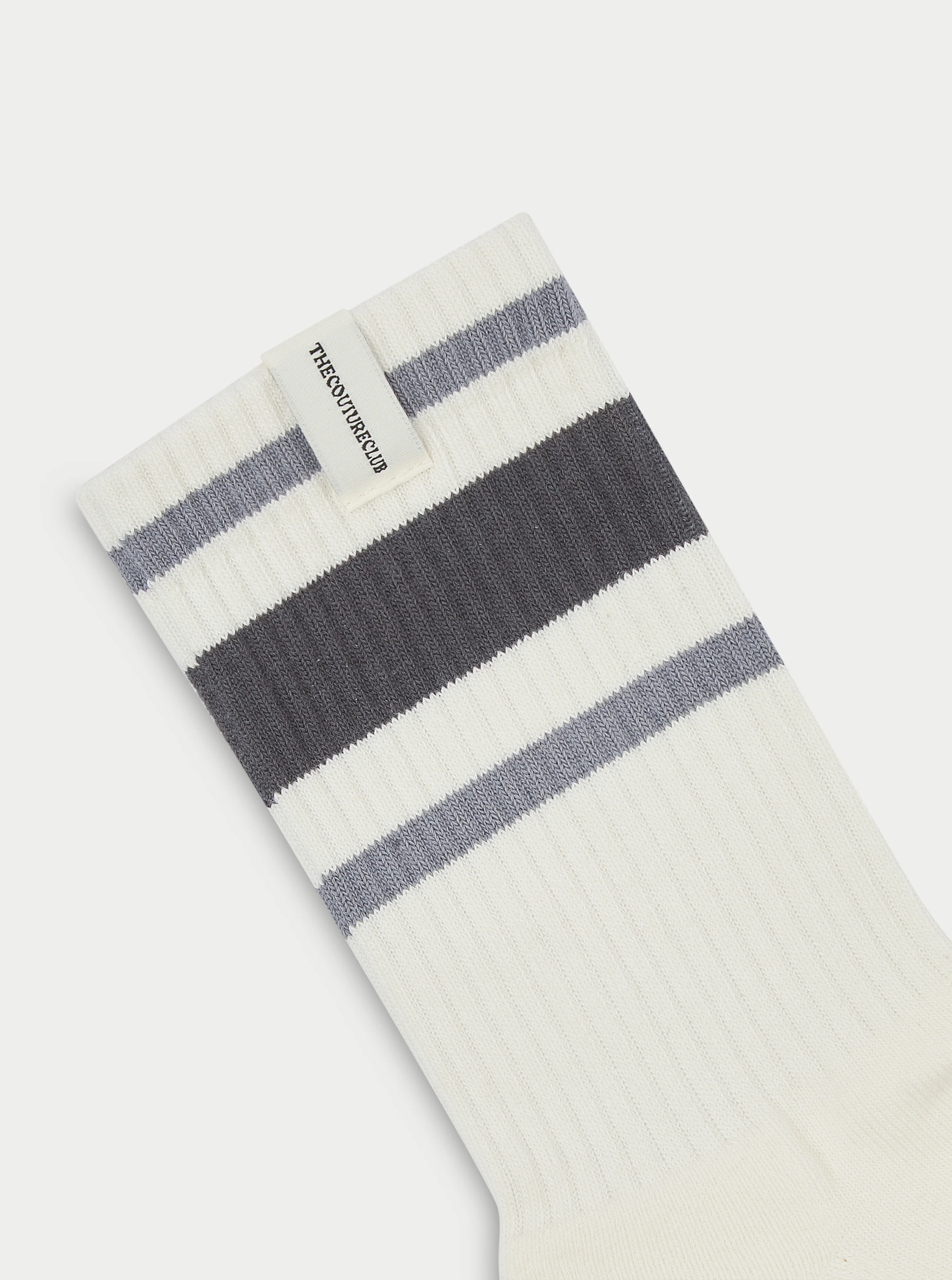 STRIPED BRANDED LABEL SOCK - OFF WHITE