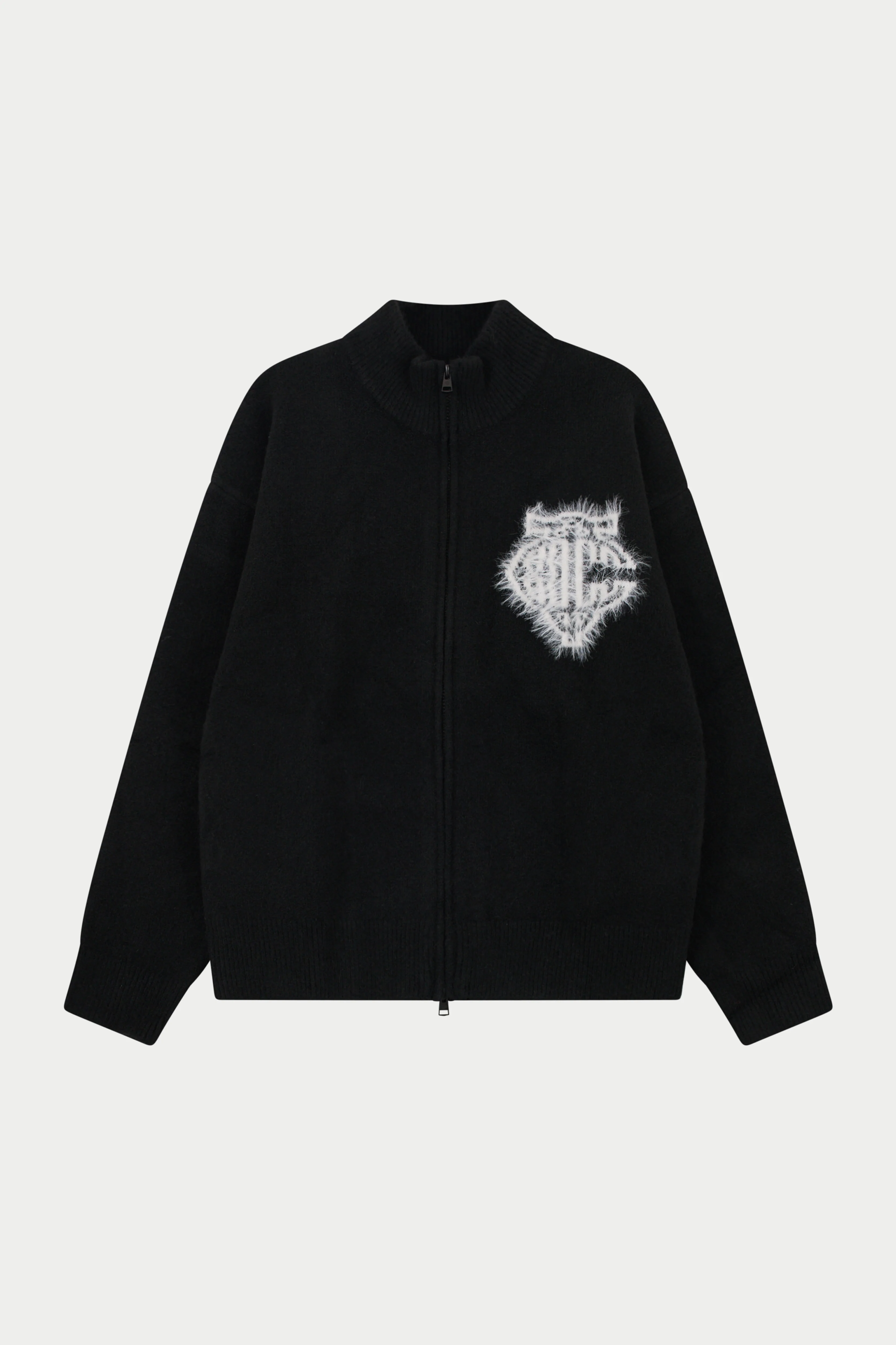 MONOGRAM EMBLEM FLUFFY KNIT ZIP THROUGH - BLACK