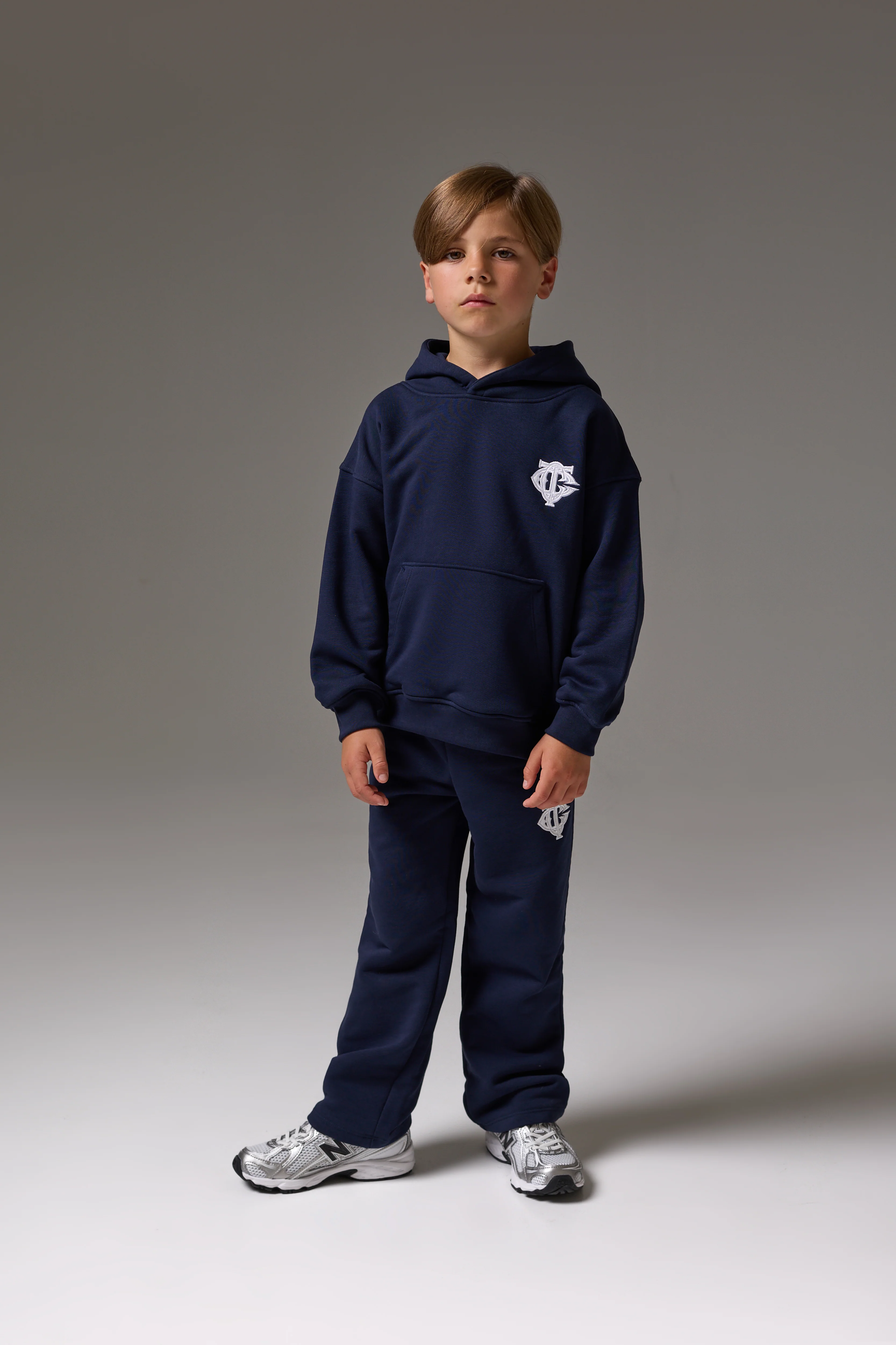 JUNIOR MONOGRAM EMBLEM APPLIQUE HOODIE - NAVY