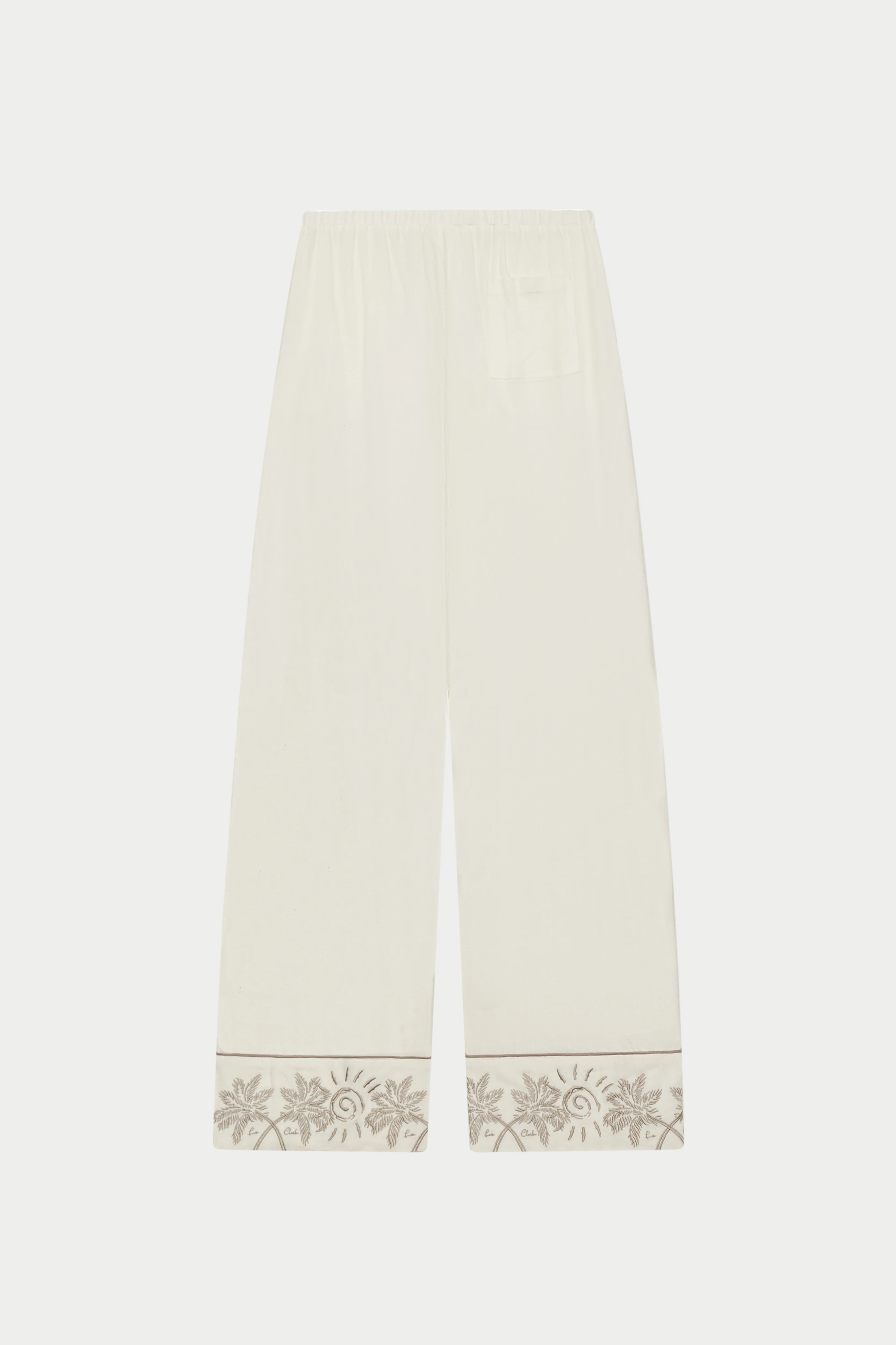 PALM EMBROIDERED WIDE LEG TROUSERS - OFF WHITE