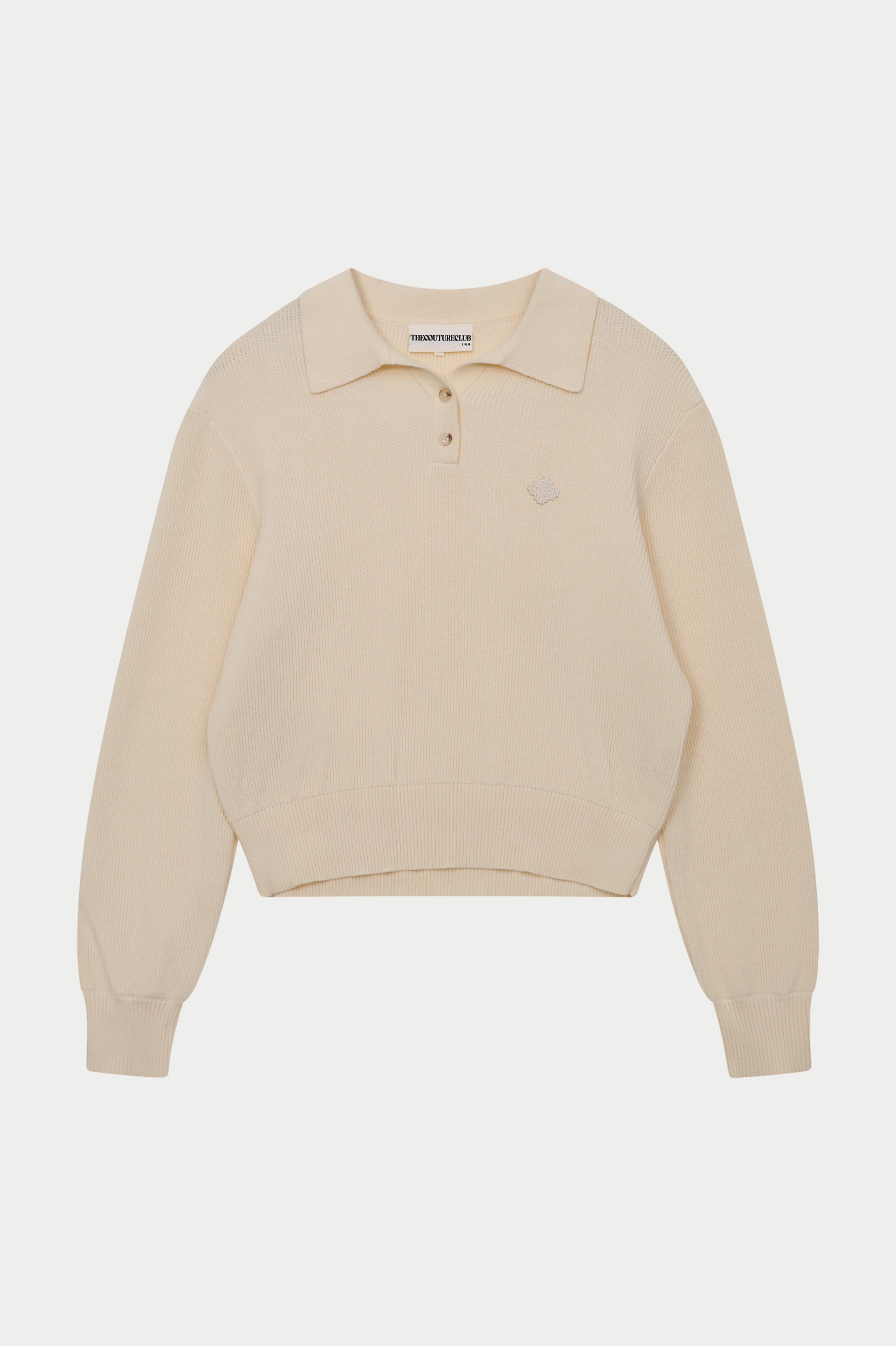 KNITTED BUTTON THROUGH POLO - BUTTERMILK