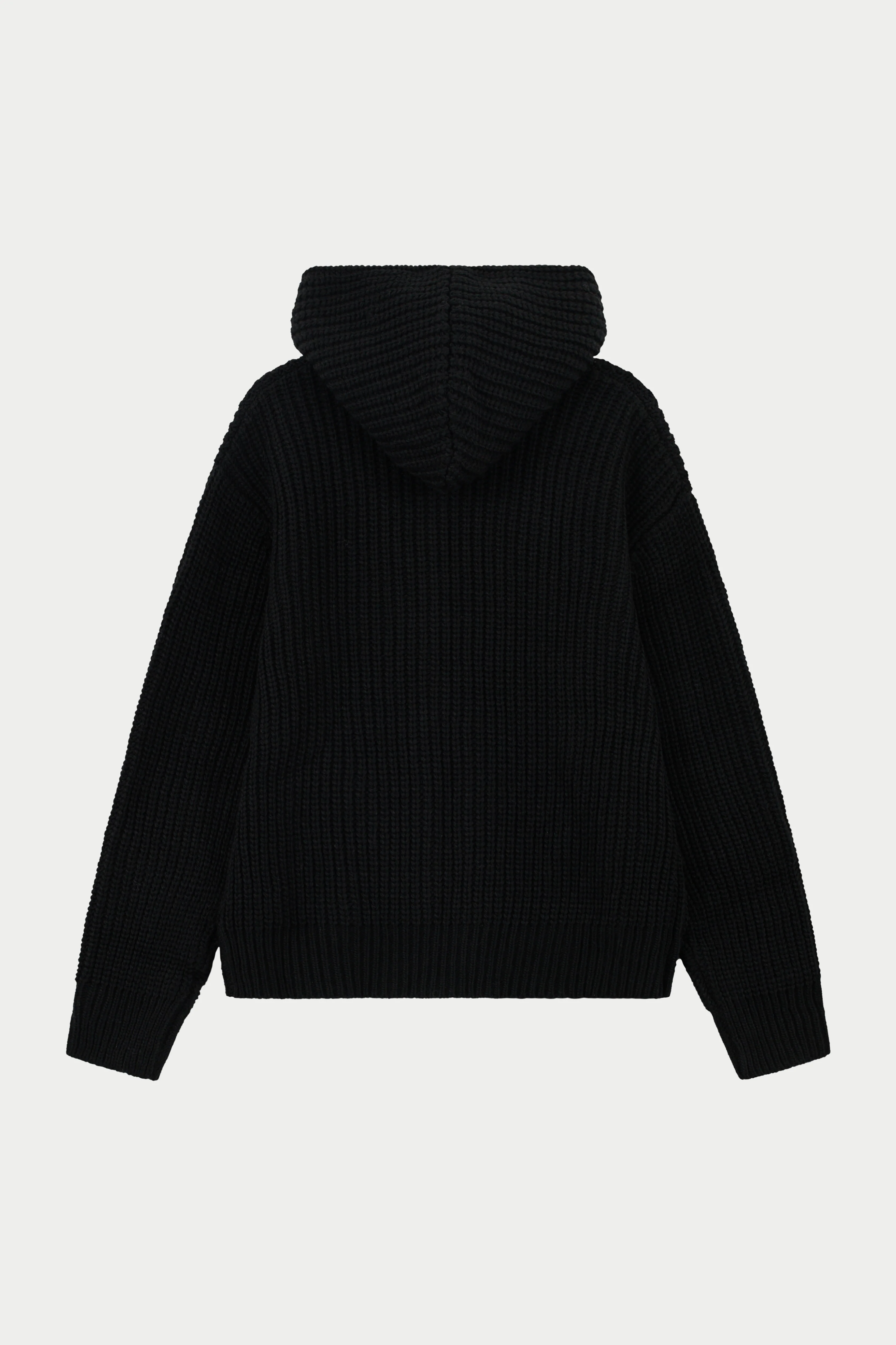 JUMBO RIB KNITTED ZIP THROUGH HOODIE - BLACK