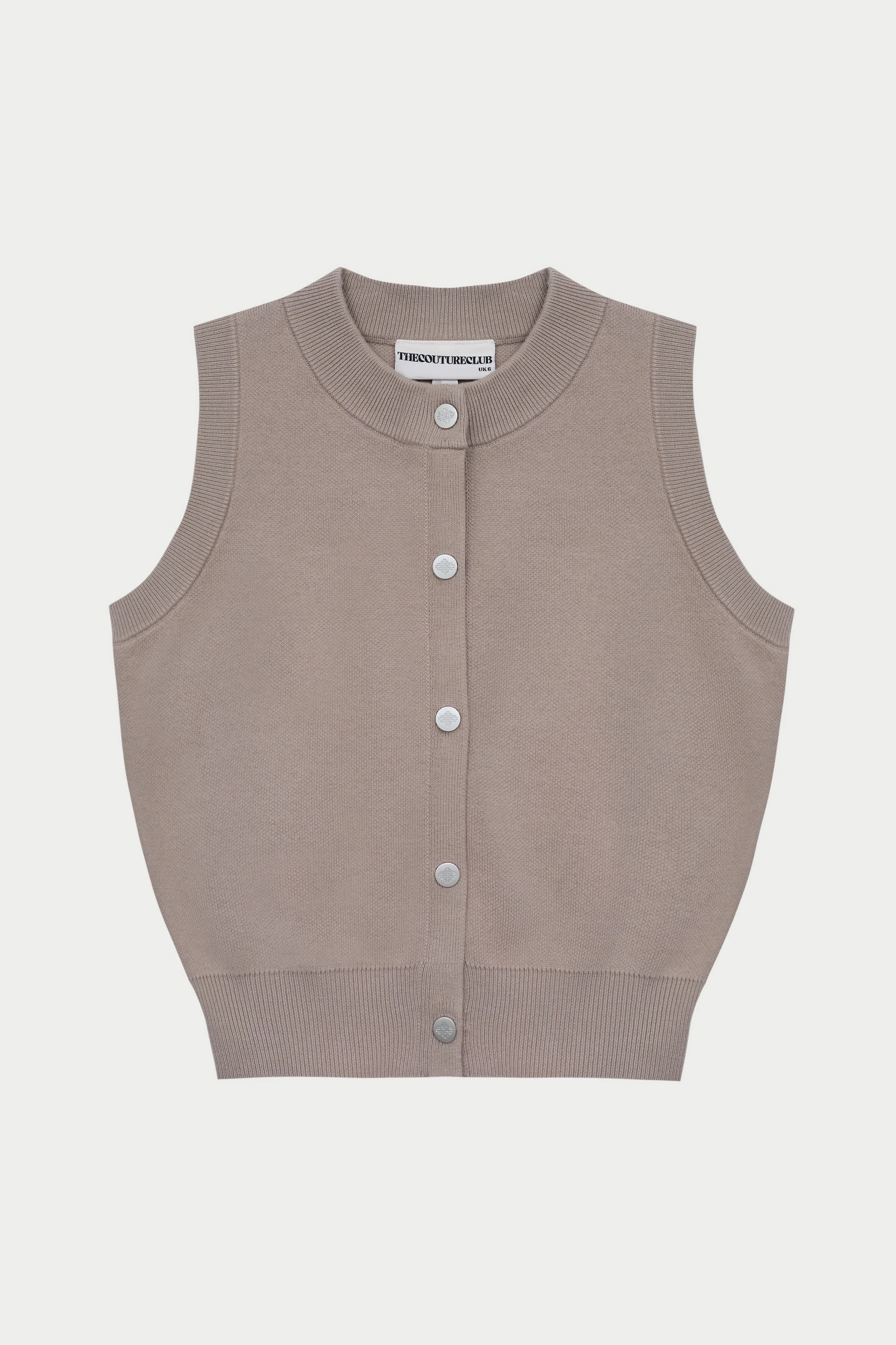KNIT BUTTON THROUGH TOP - BEIGE