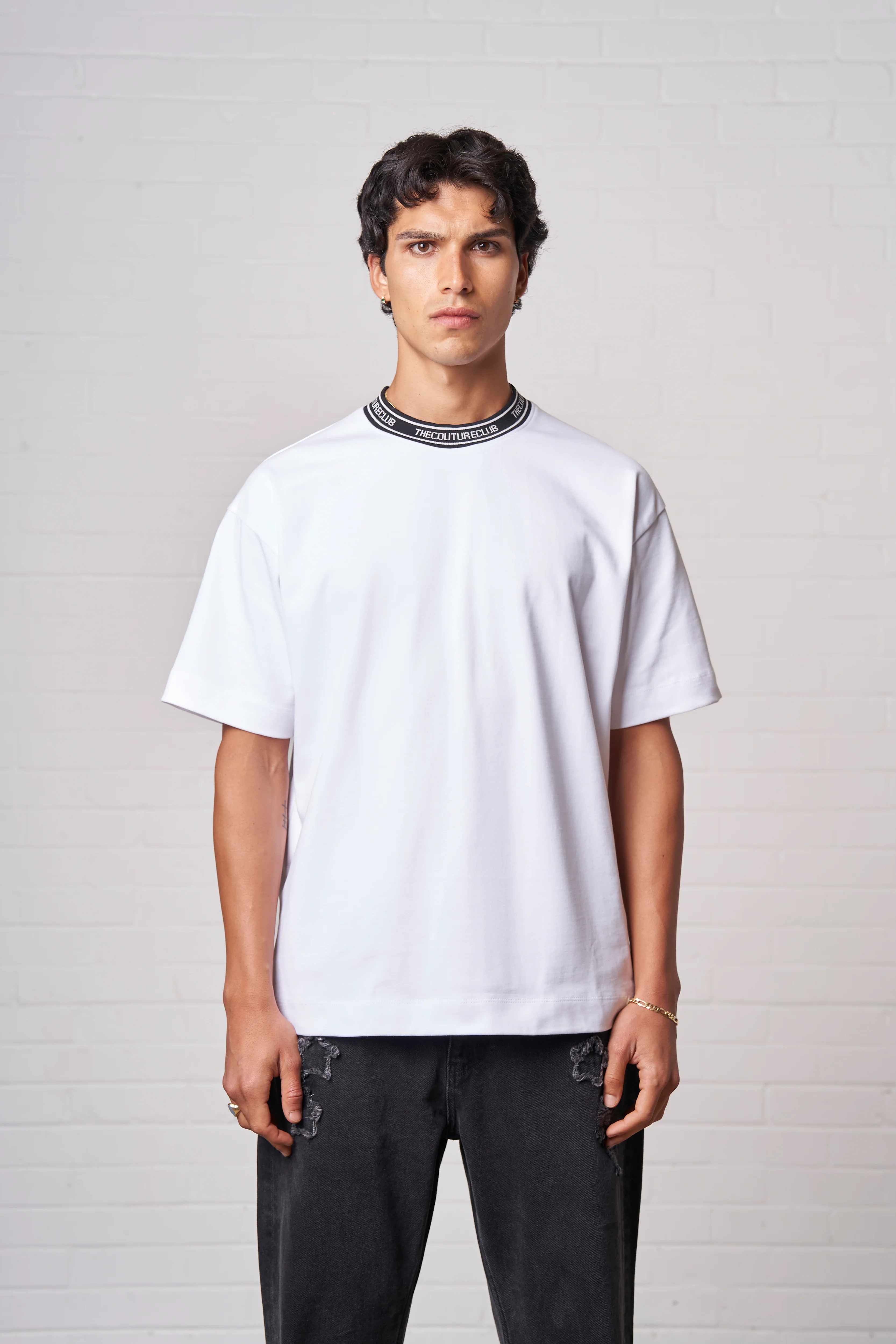 JACQUARD COLLAR T-SHIRT - WHITE