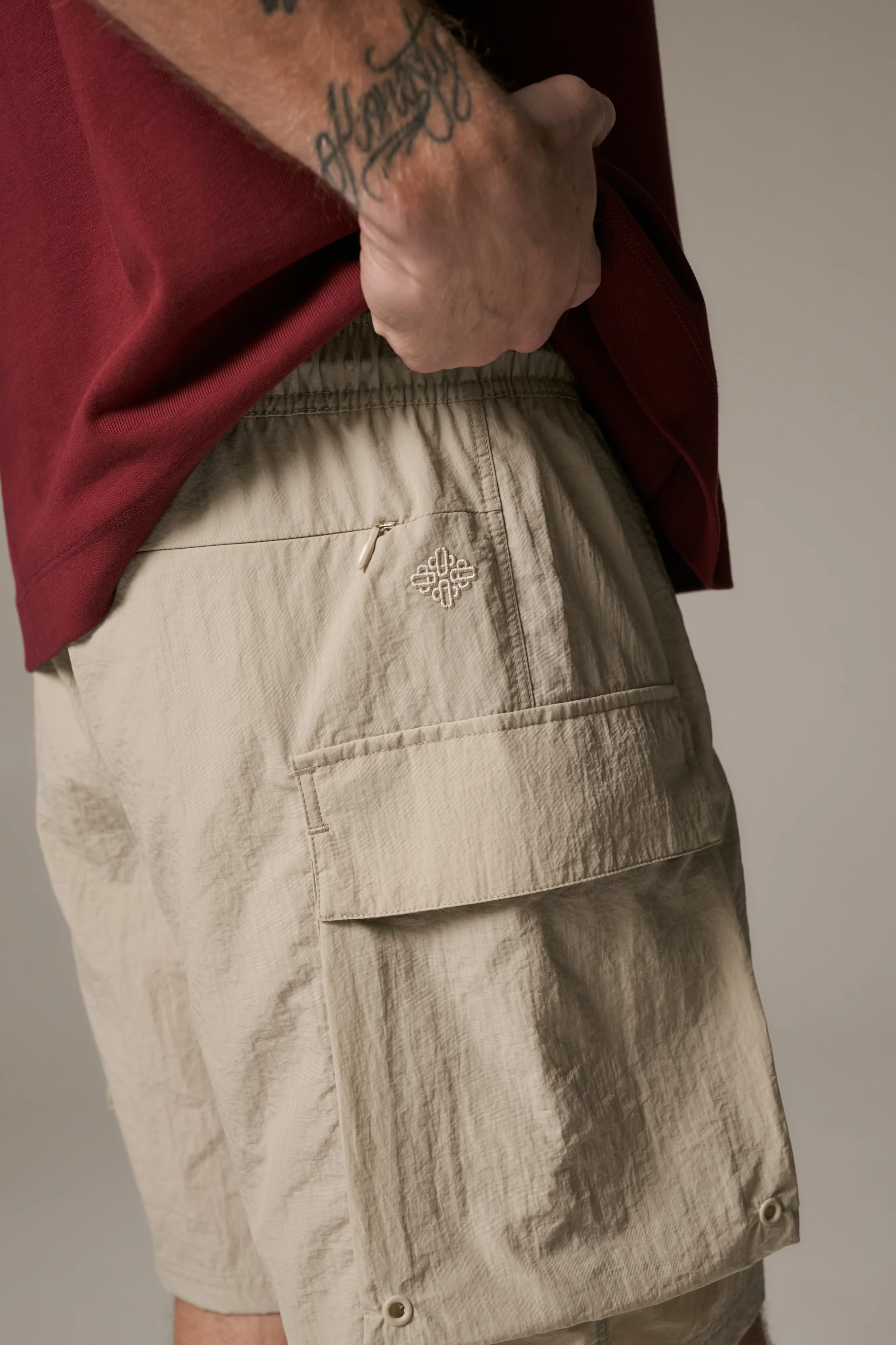 CARGO POCKET SWIM SHORTS - BEIGE
