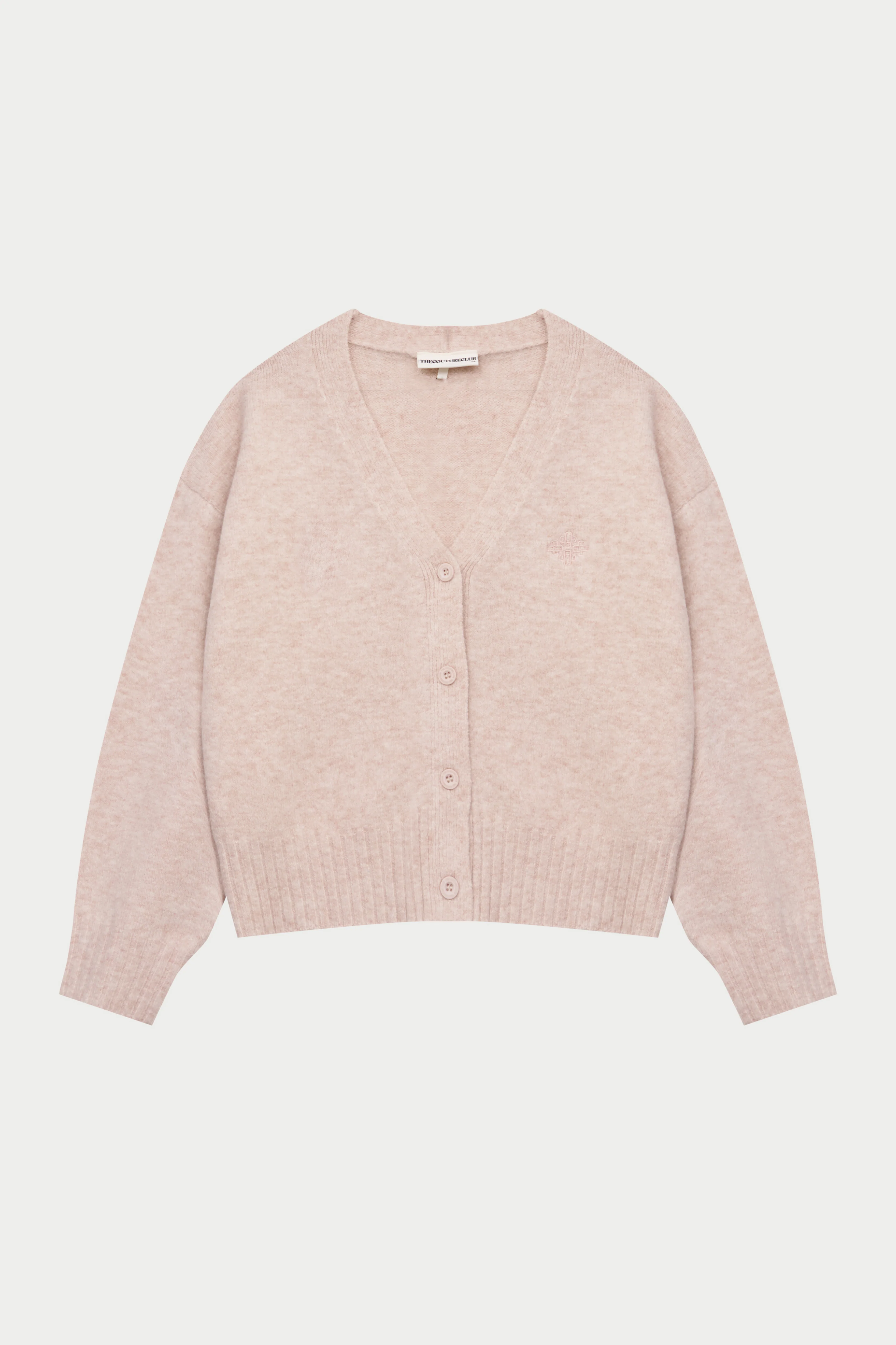 FLUFFY KNITTED EMBLEM EMBROIDERED CARDIGAN - PINK