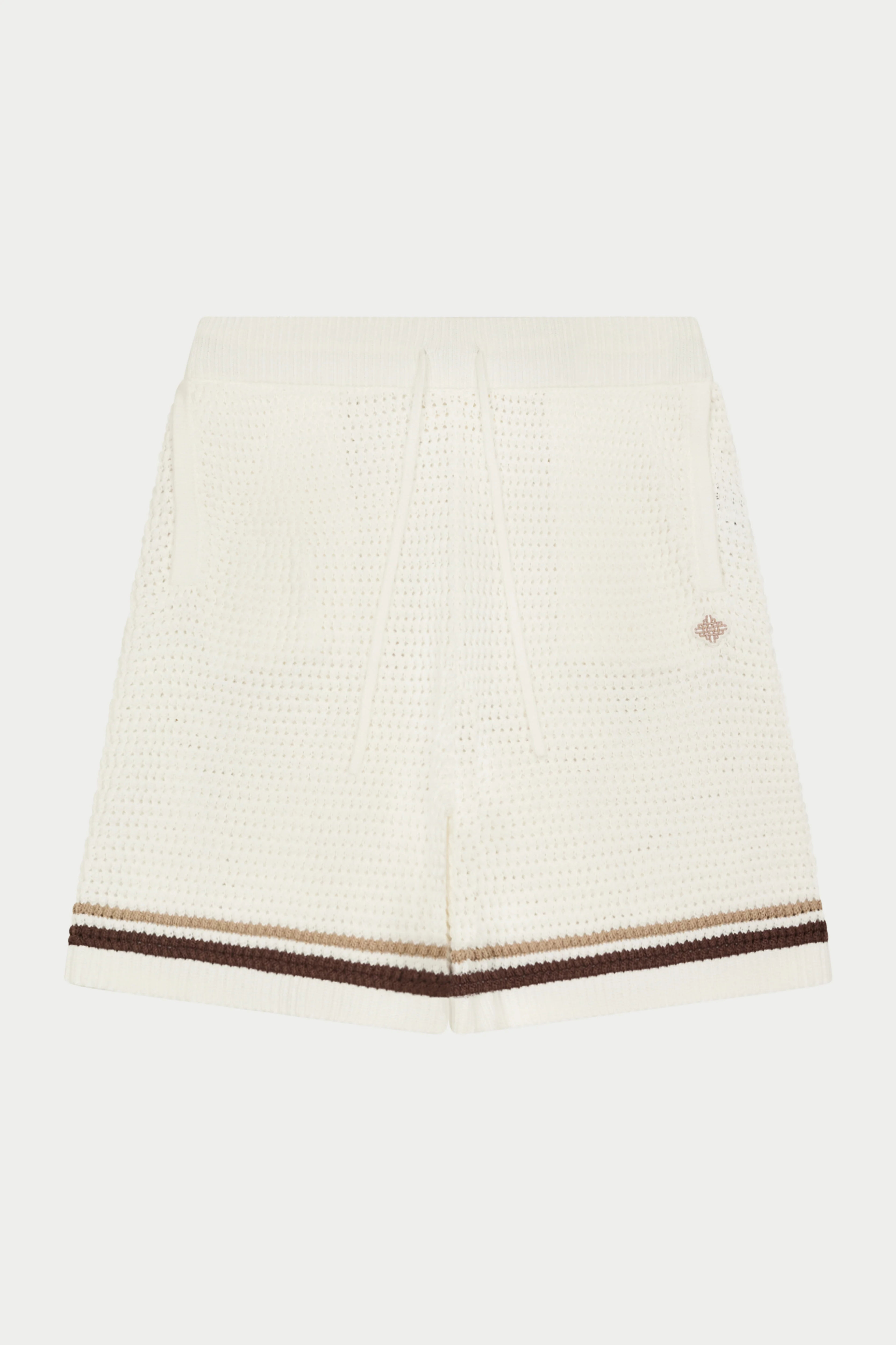 CROCHET KNITTED STRIPE SHORTS - WHITE/BROWN
