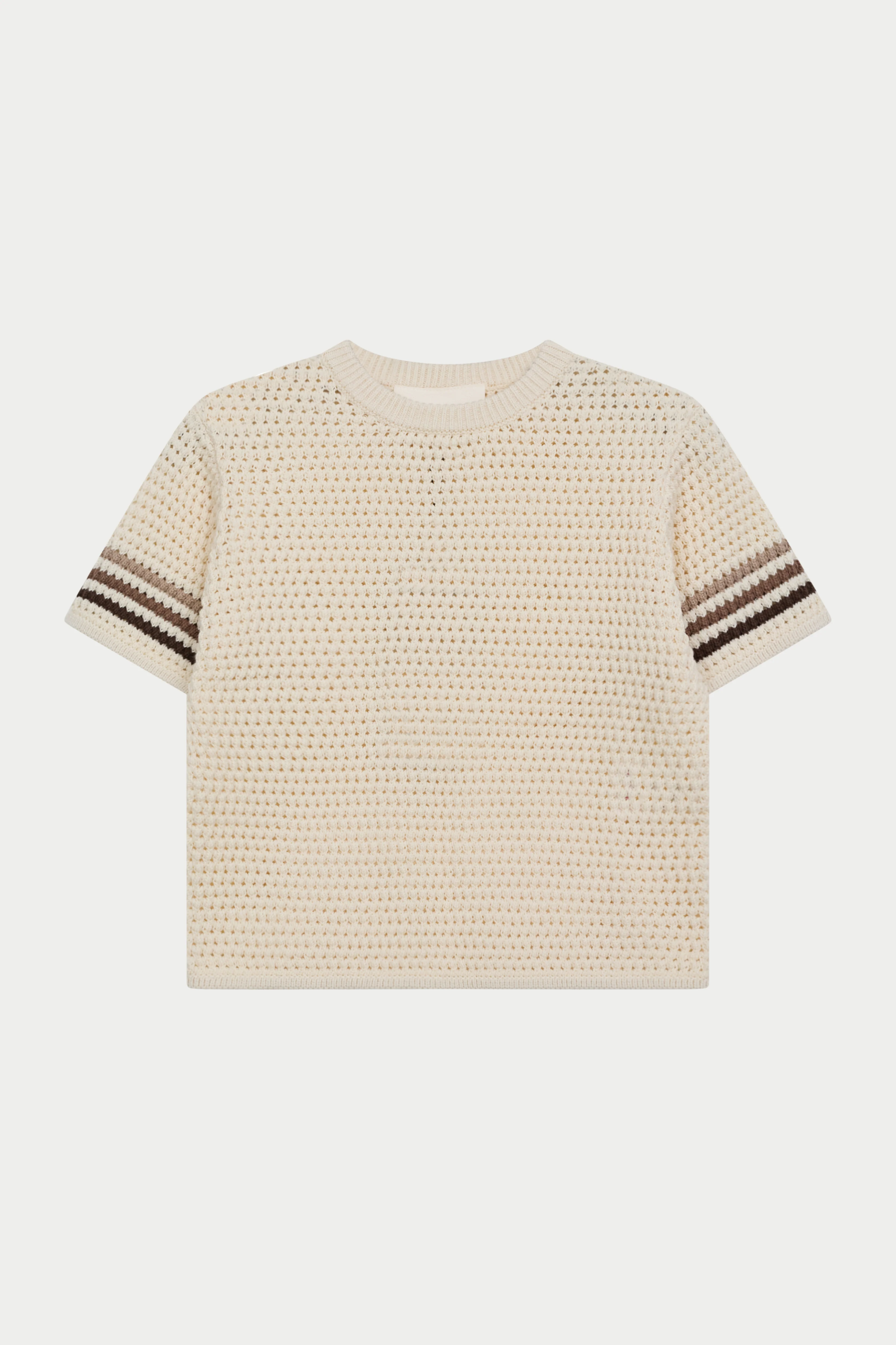 JUNIOR STRIPE CROCHET KNIT T-SHIRT - OFF WHITE