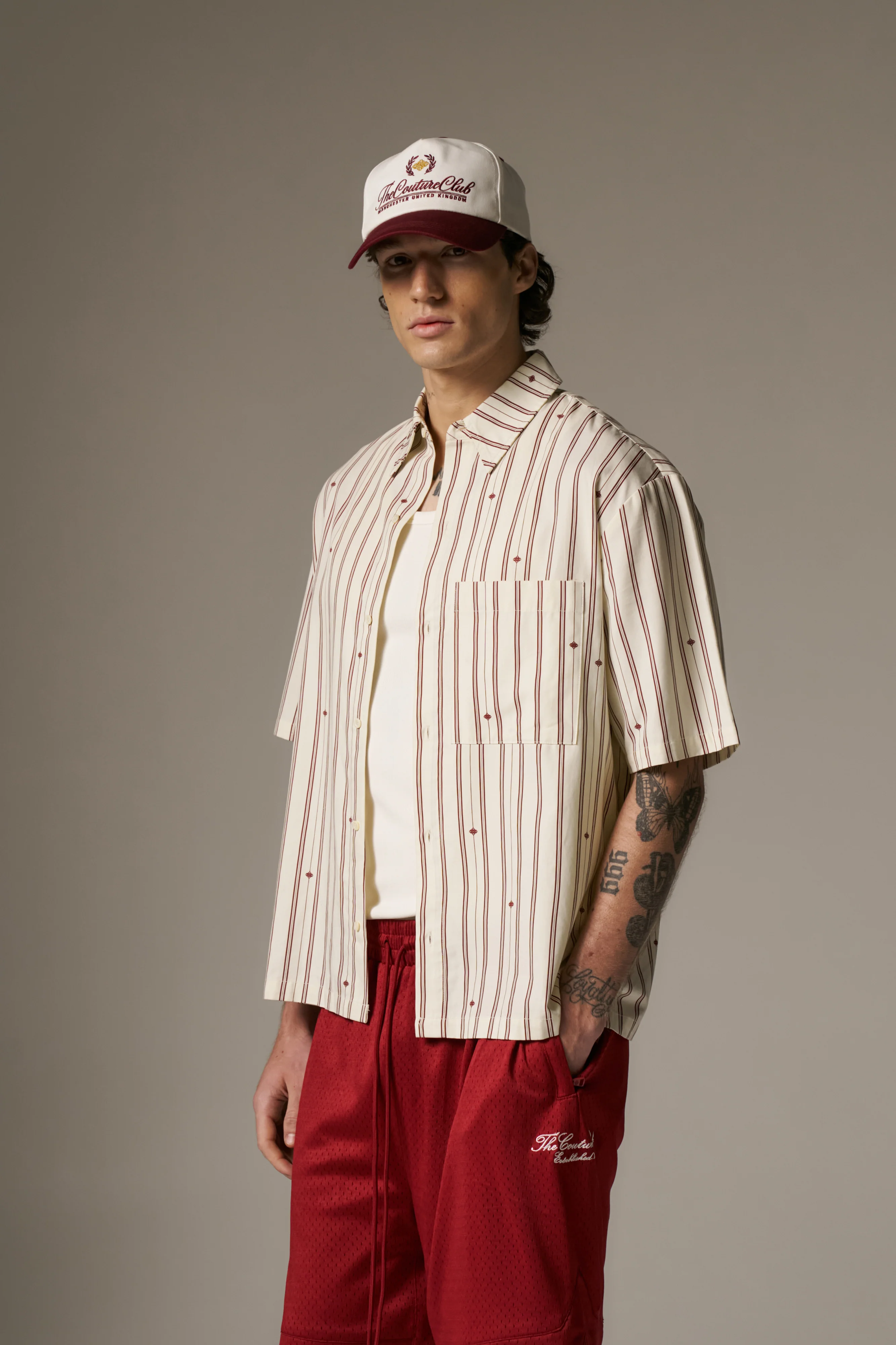 EMBLEM STRIPE SHIRT - STONE