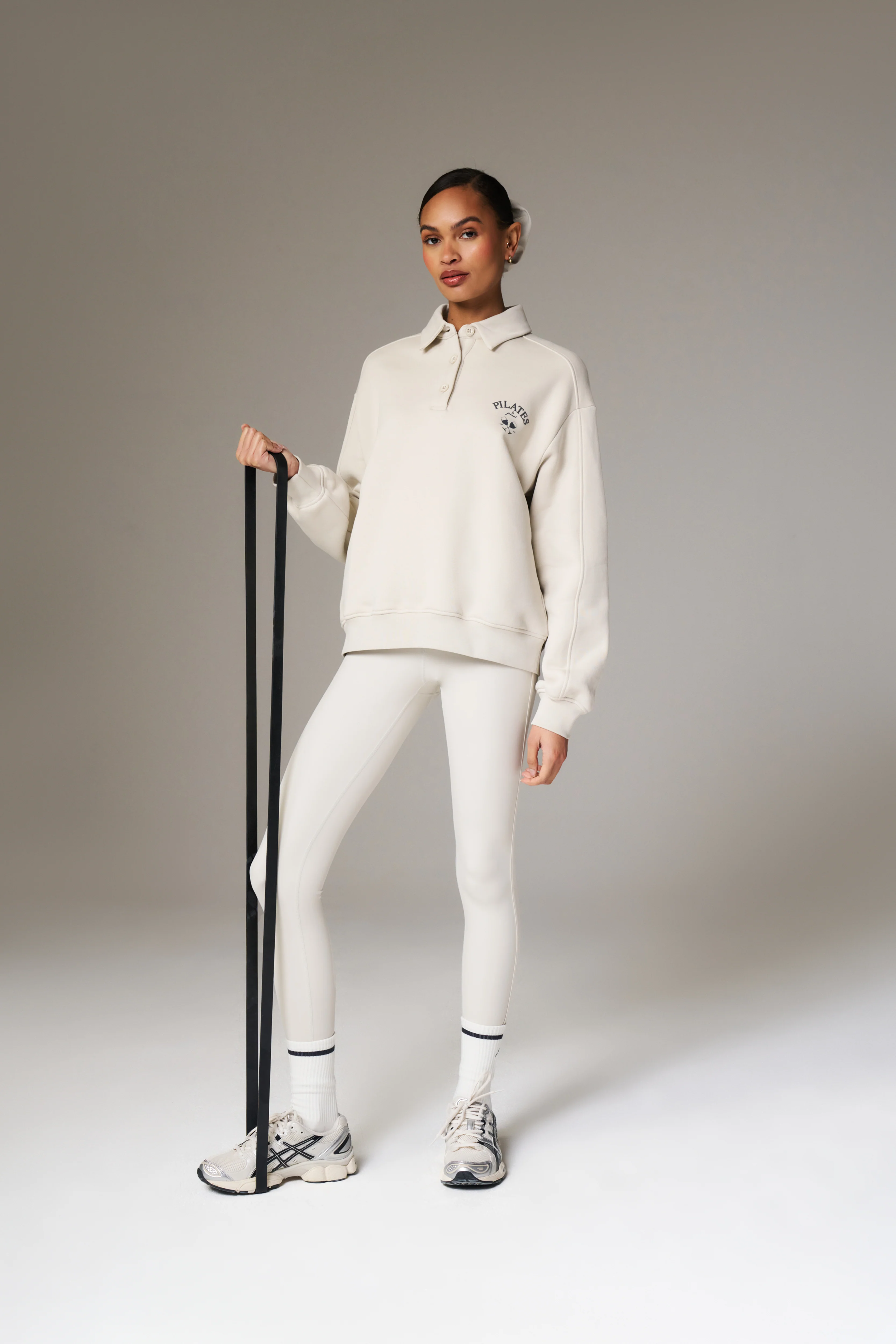 PILATES & PINOT BUTTON UP SWEATSHIRT - BONE