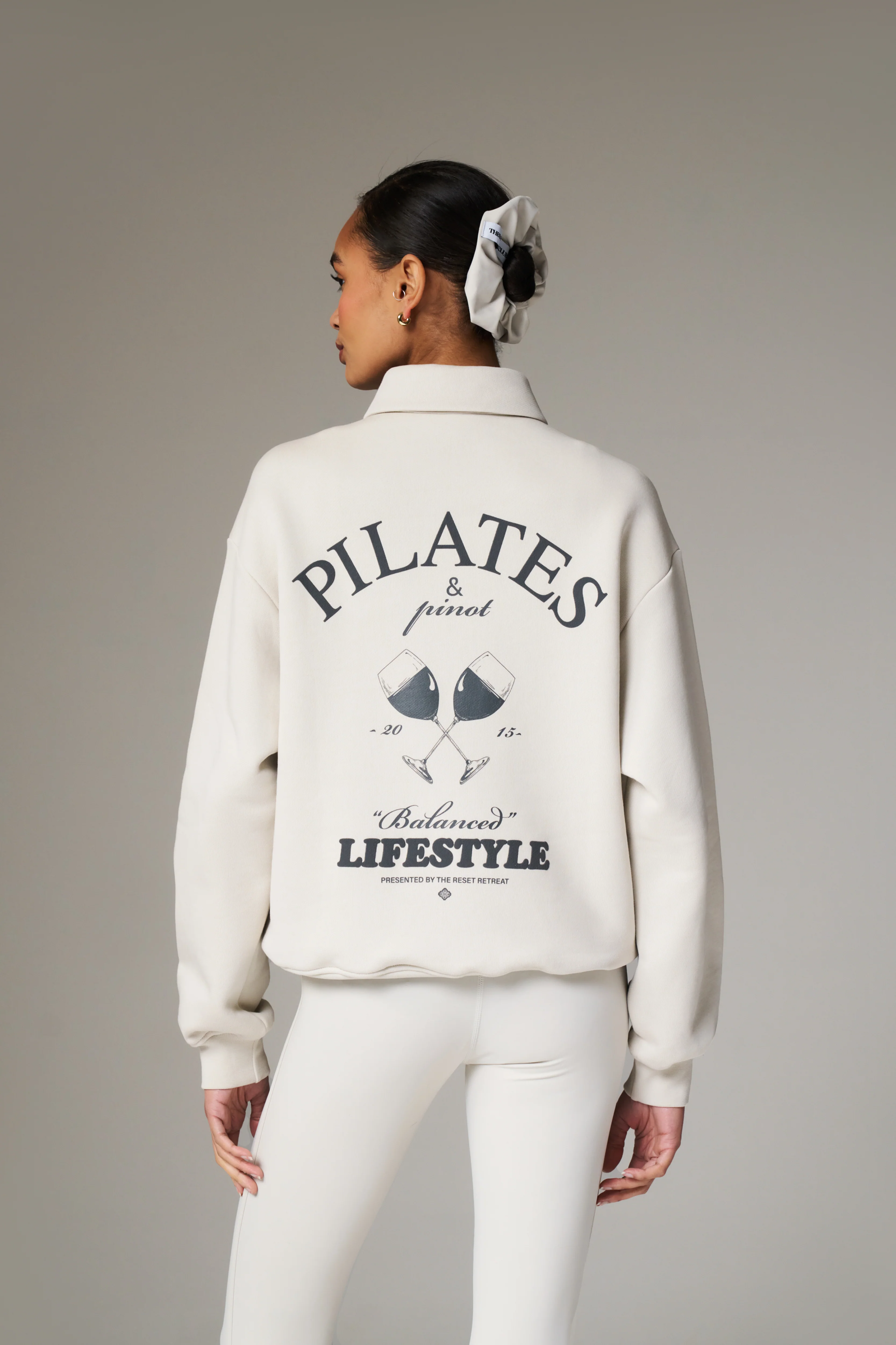 PILATES & PINOT BUTTON UP SWEATSHIRT - BONE