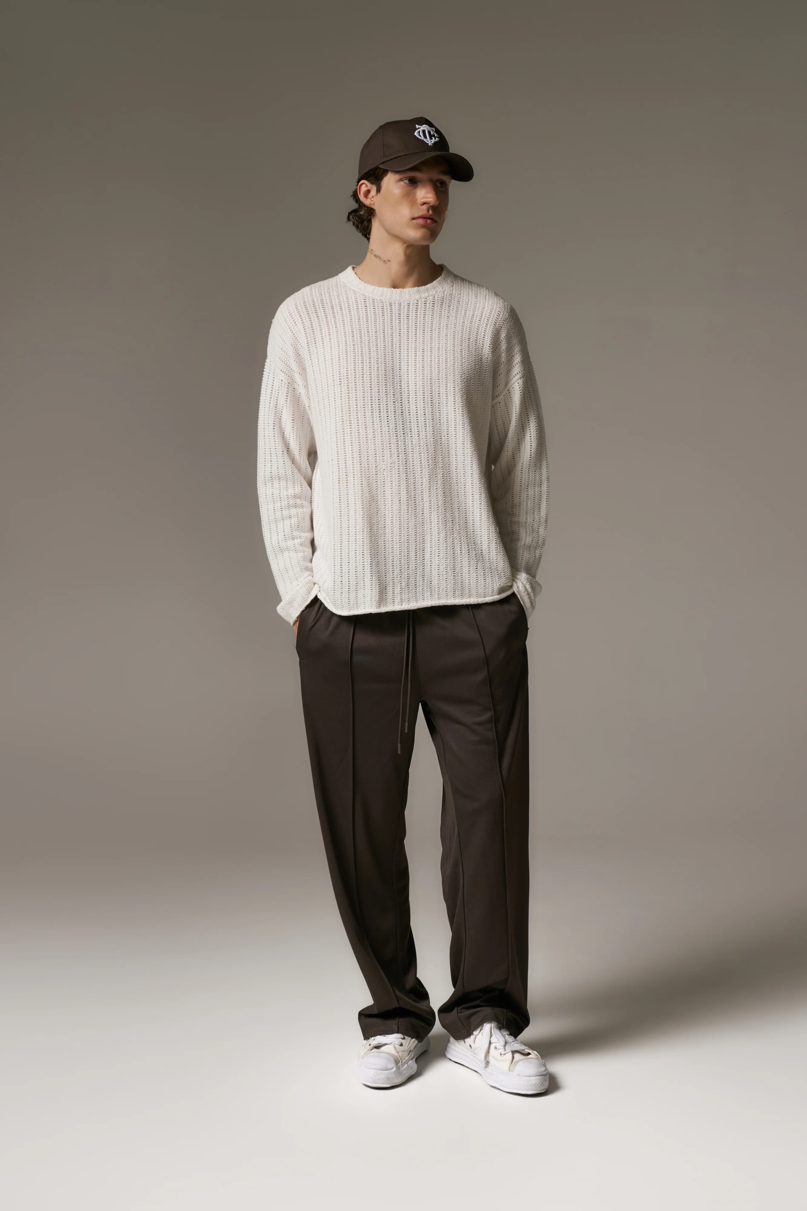 COPYRIGHT CROCHET LONG SLEEVE T-SHIRT - WHITE