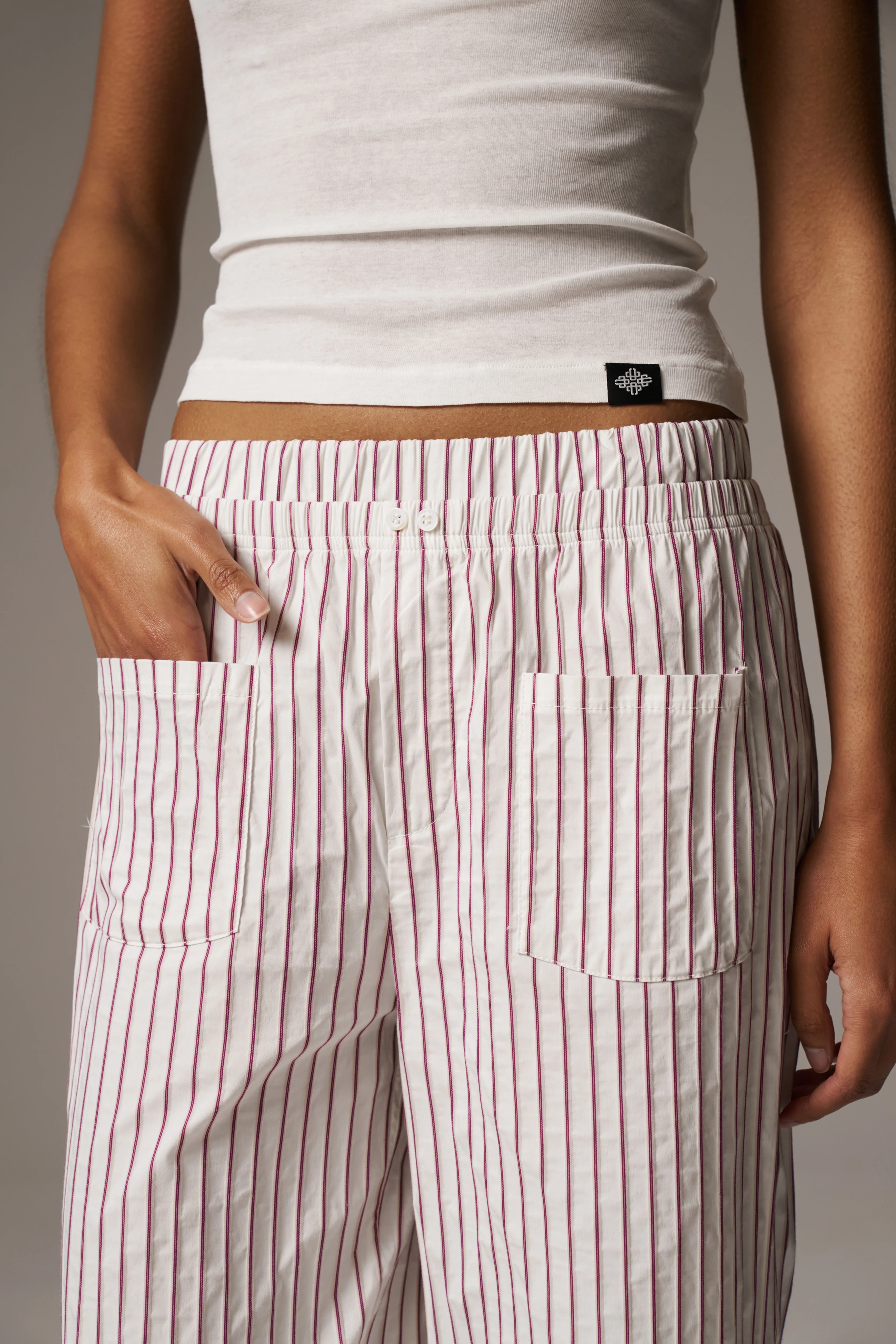 DOUBLE WAISTBAND STRIPE TROUSERS - BURGUNDY