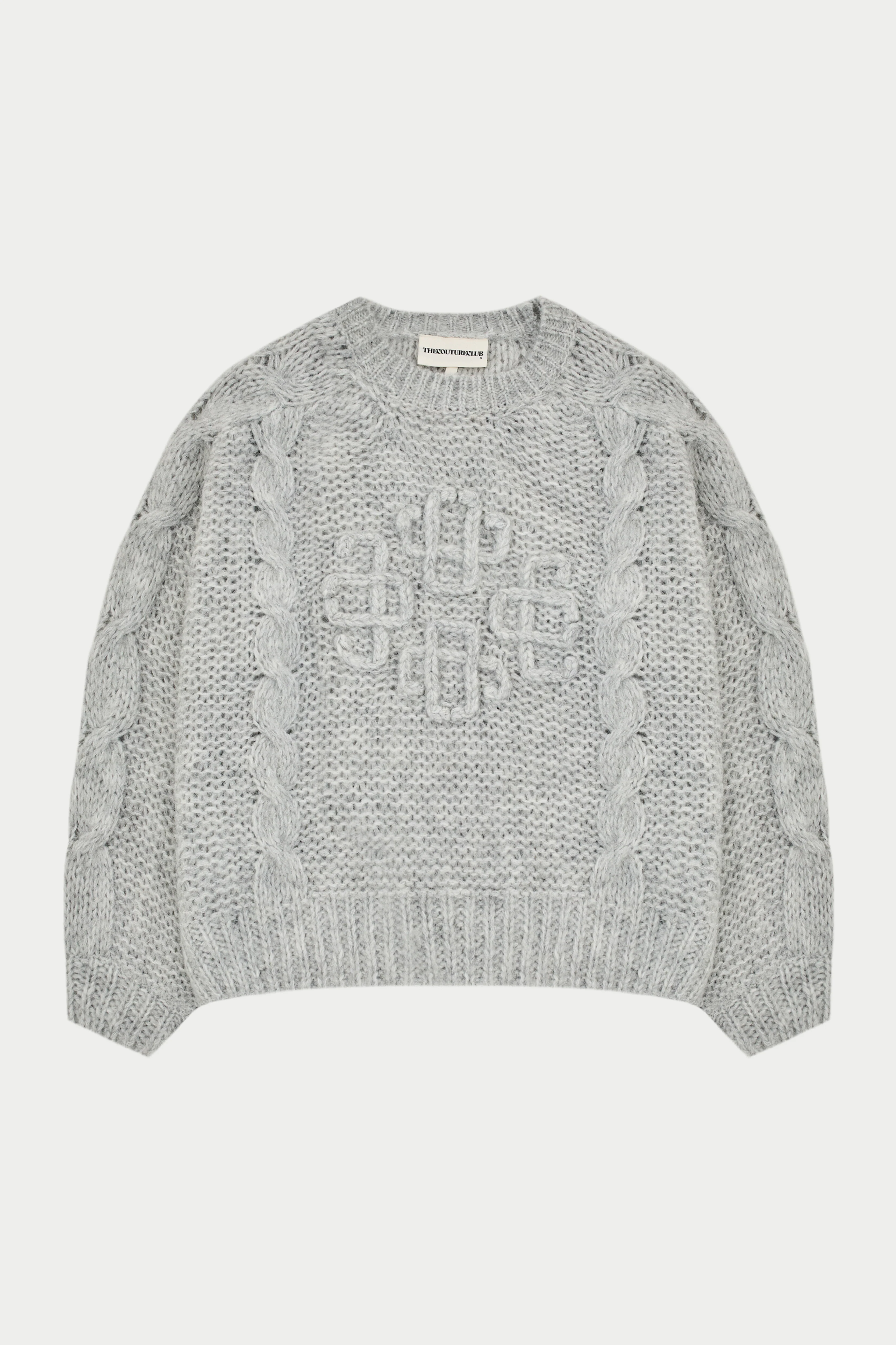 EMBLEM PLAITED OVERSIZED KNIT JUMPER - GREY MARL