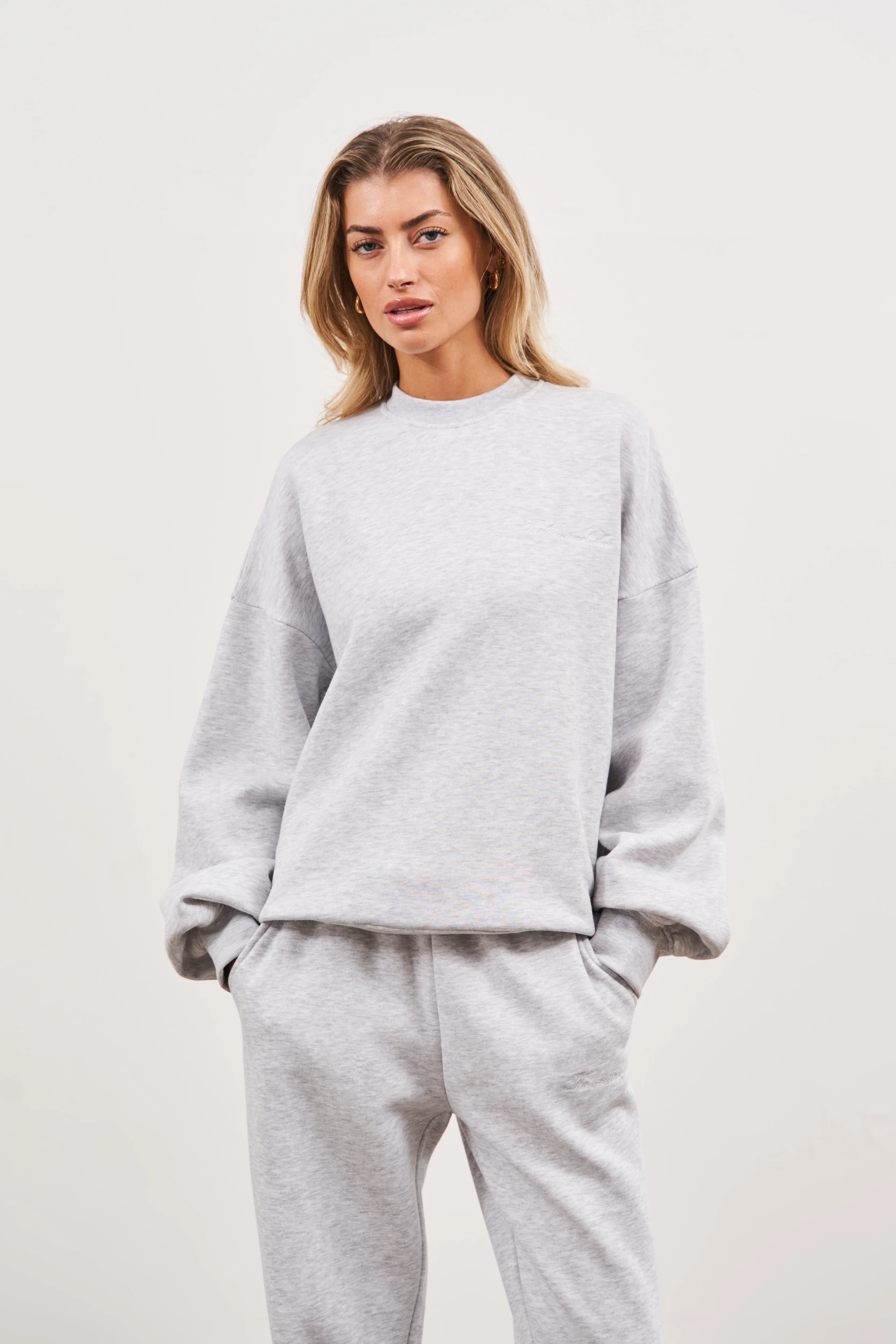 COUTURE SCRIPT PUFF SLEEVE CREW - GREY MARL