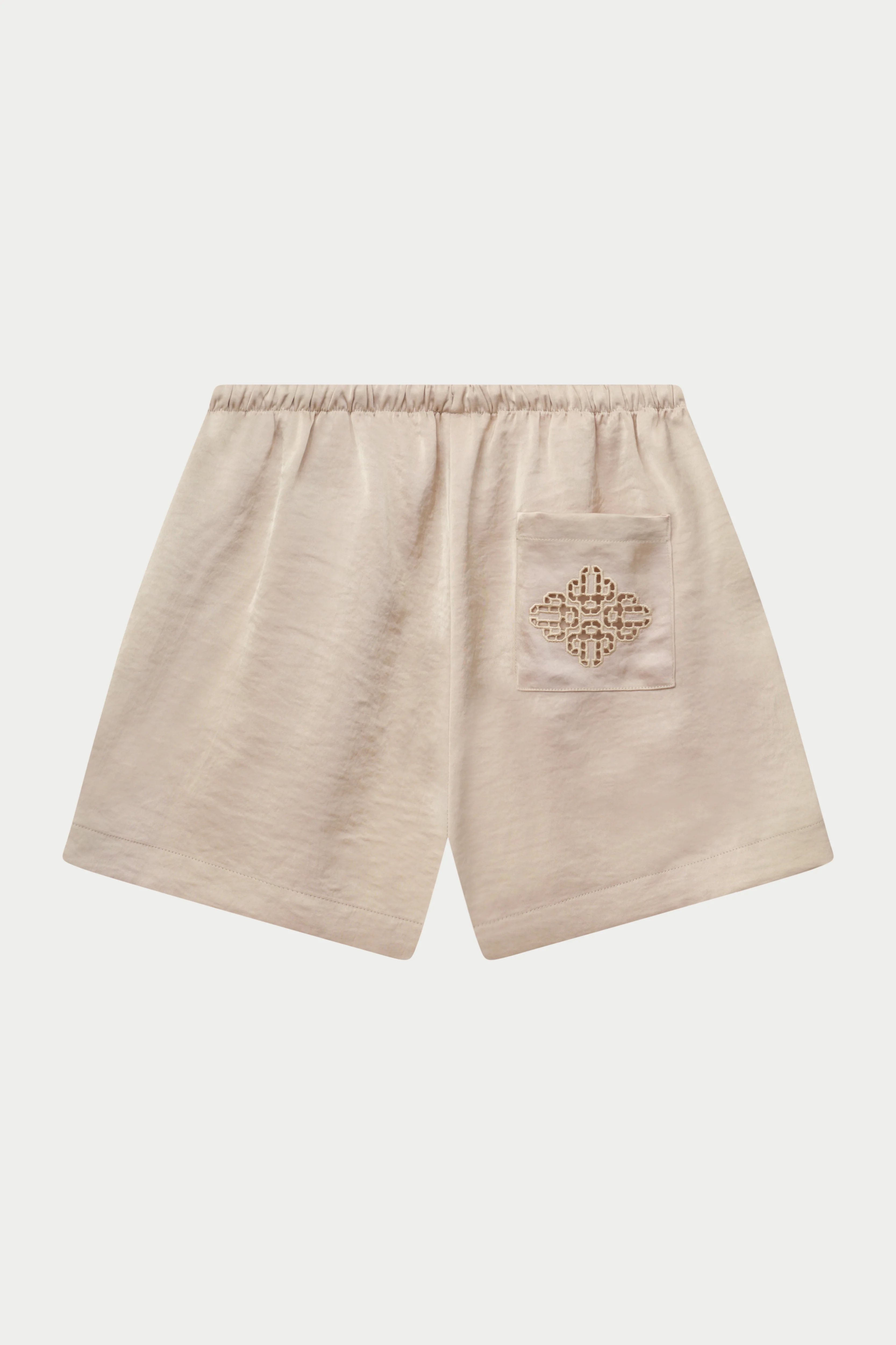 SATIN EMBLEM SHORTS - BEIGE