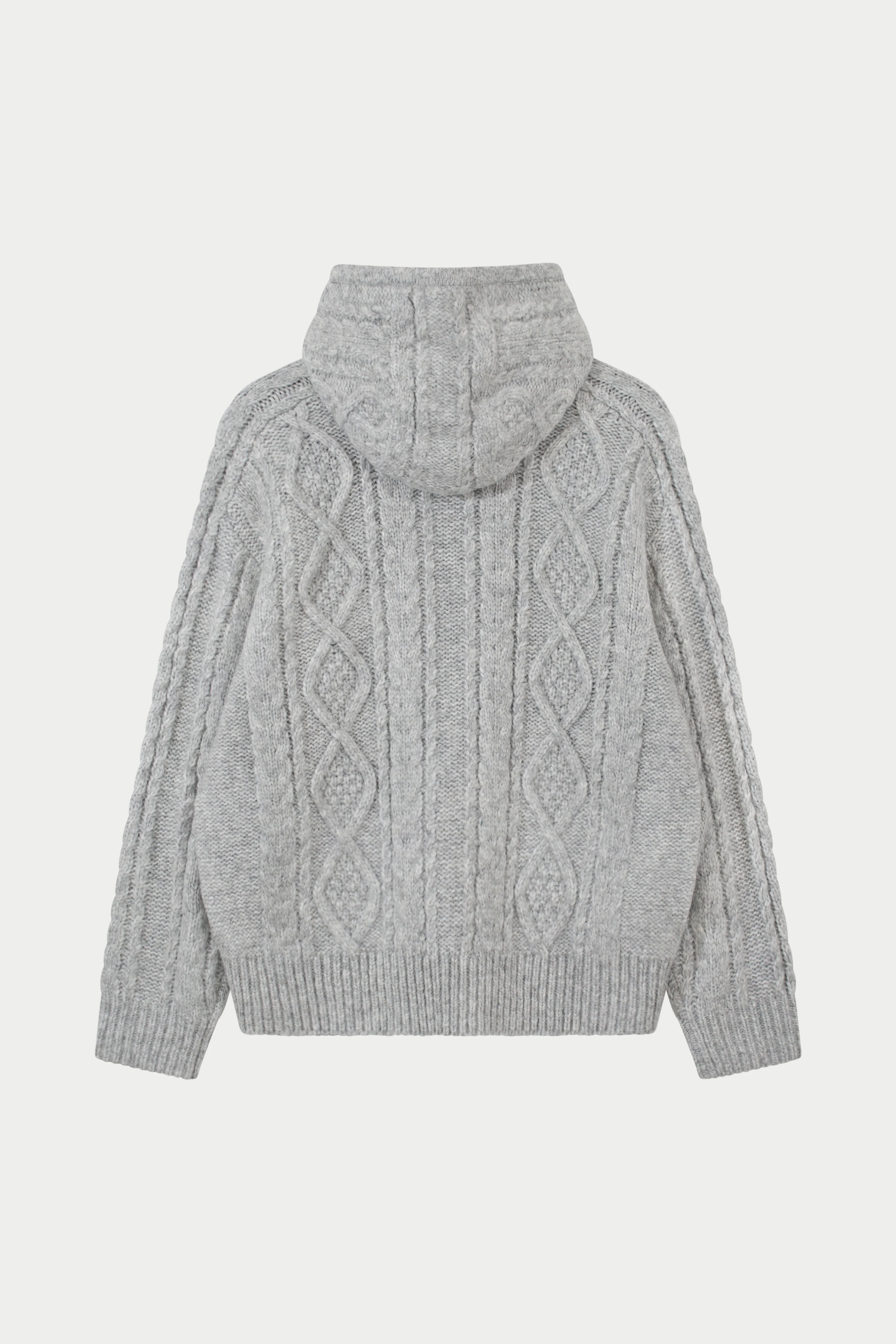 CABLE KNIT ZIP THROUGH HOODIE - GREY