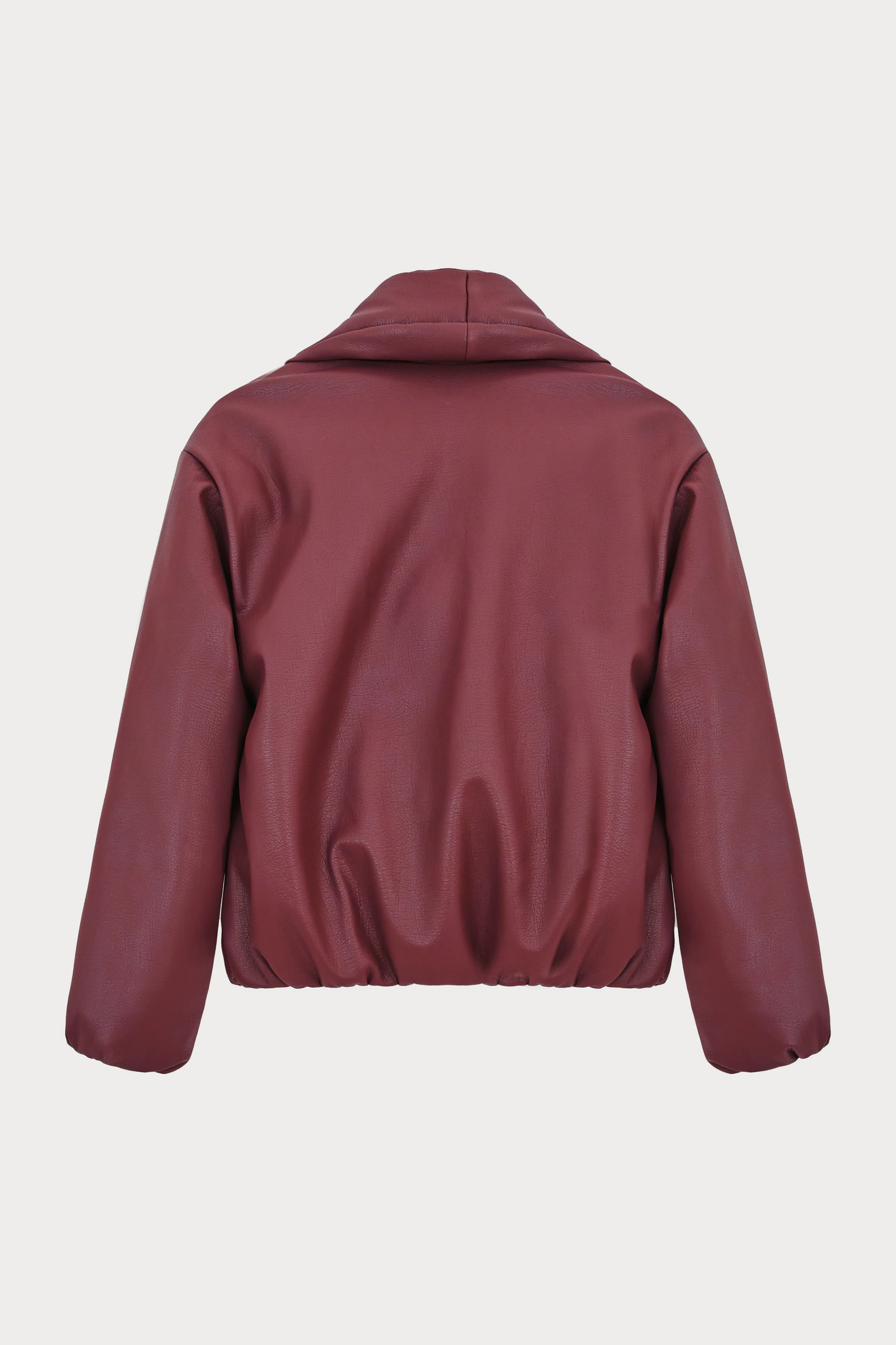 OVERSIZED COLLAR FAUX LEATHER PUFFER COAT - BURGUNDY