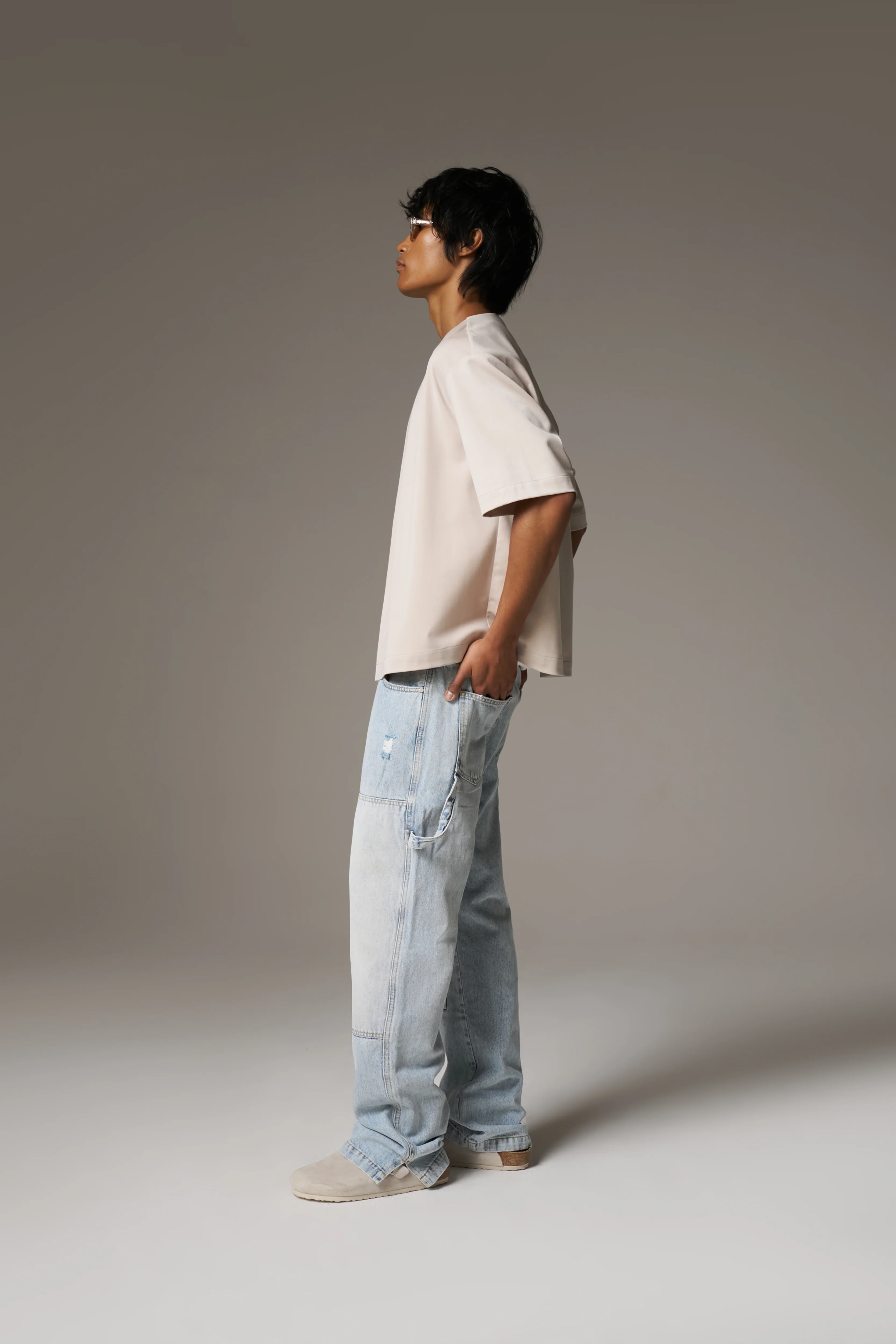 DENIM RIVET DETAIL CARPENTER JEANS - BLUE WASH