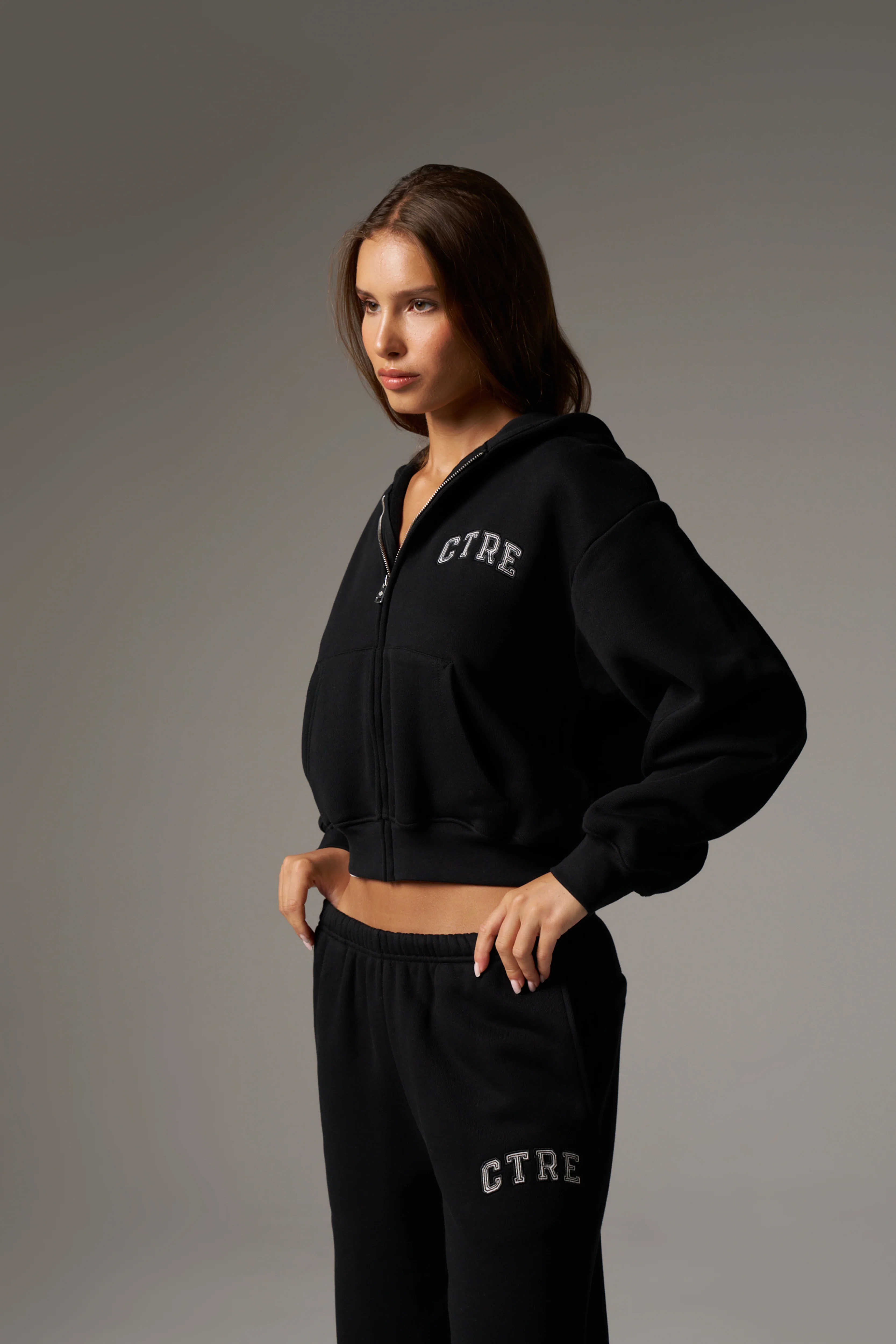 CTRE ZIP THROUGH RELAXED HOODIE - BLACK