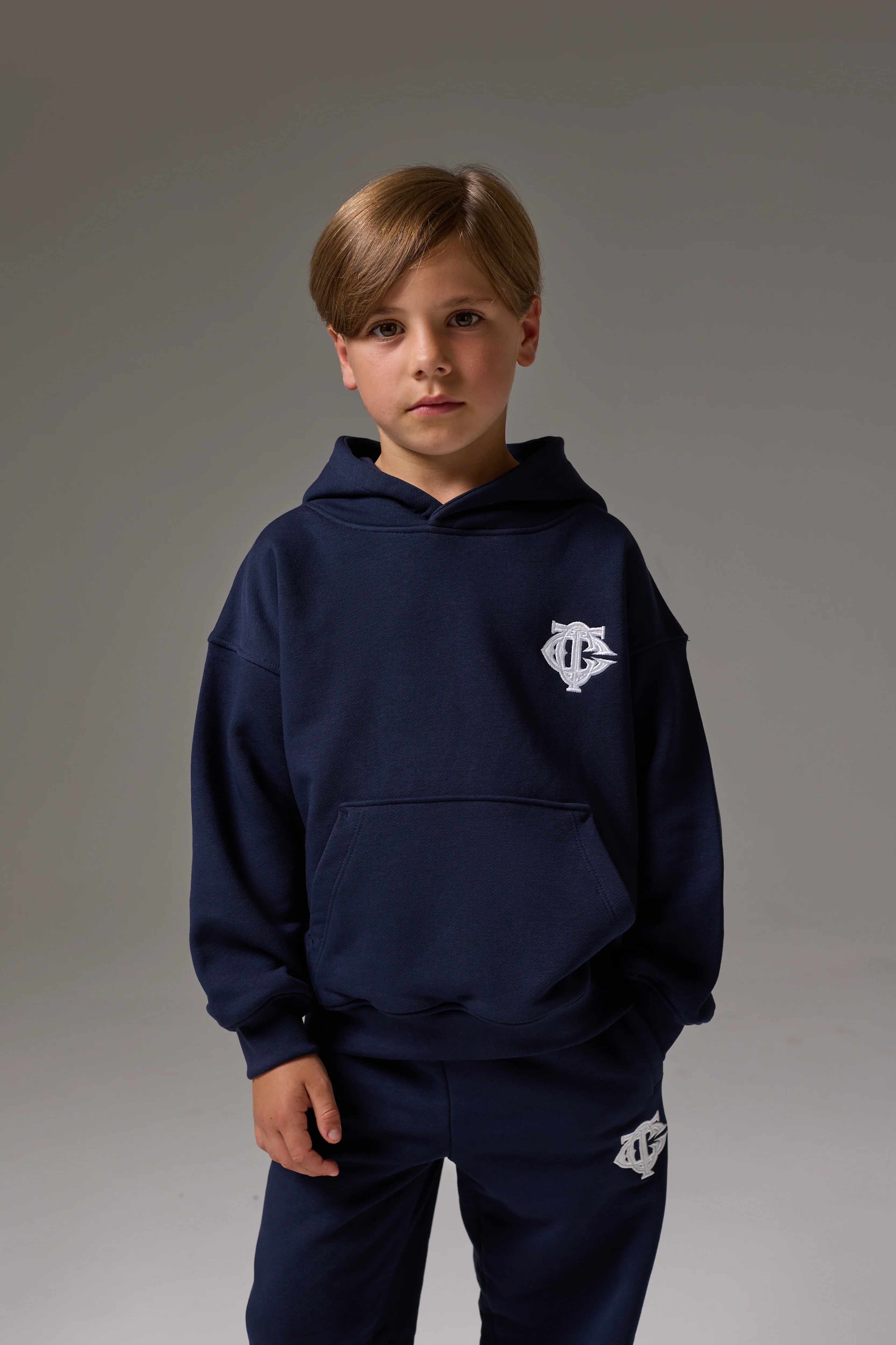 JUNIOR MONOGRAM EMBLEM APPLIQUE HOODIE - NAVY