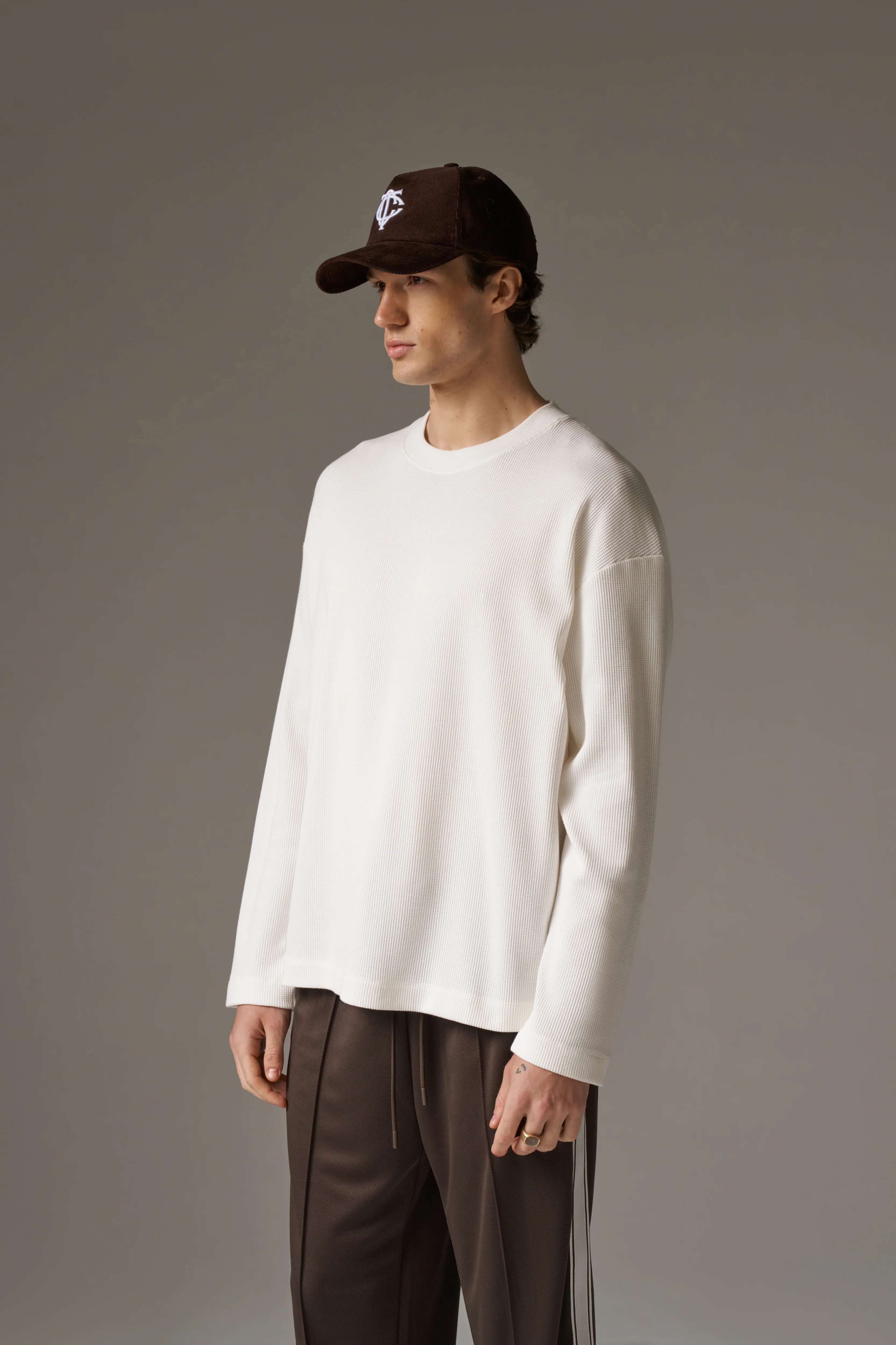 WAFFLE LONG SLEEVE T-SHIRT - OFF WHITE