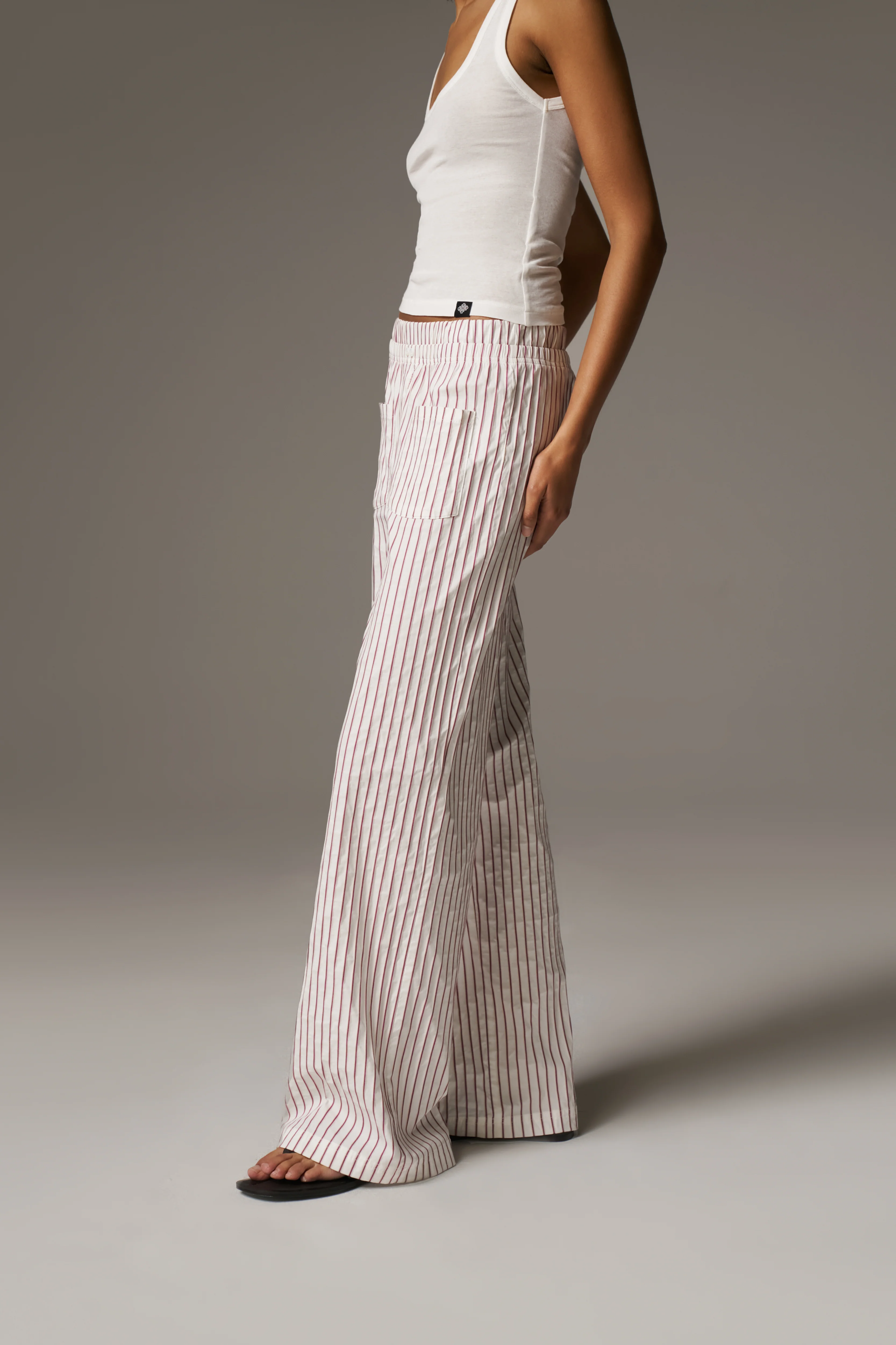 DOUBLE WAISTBAND STRIPE TROUSERS - BURGUNDY