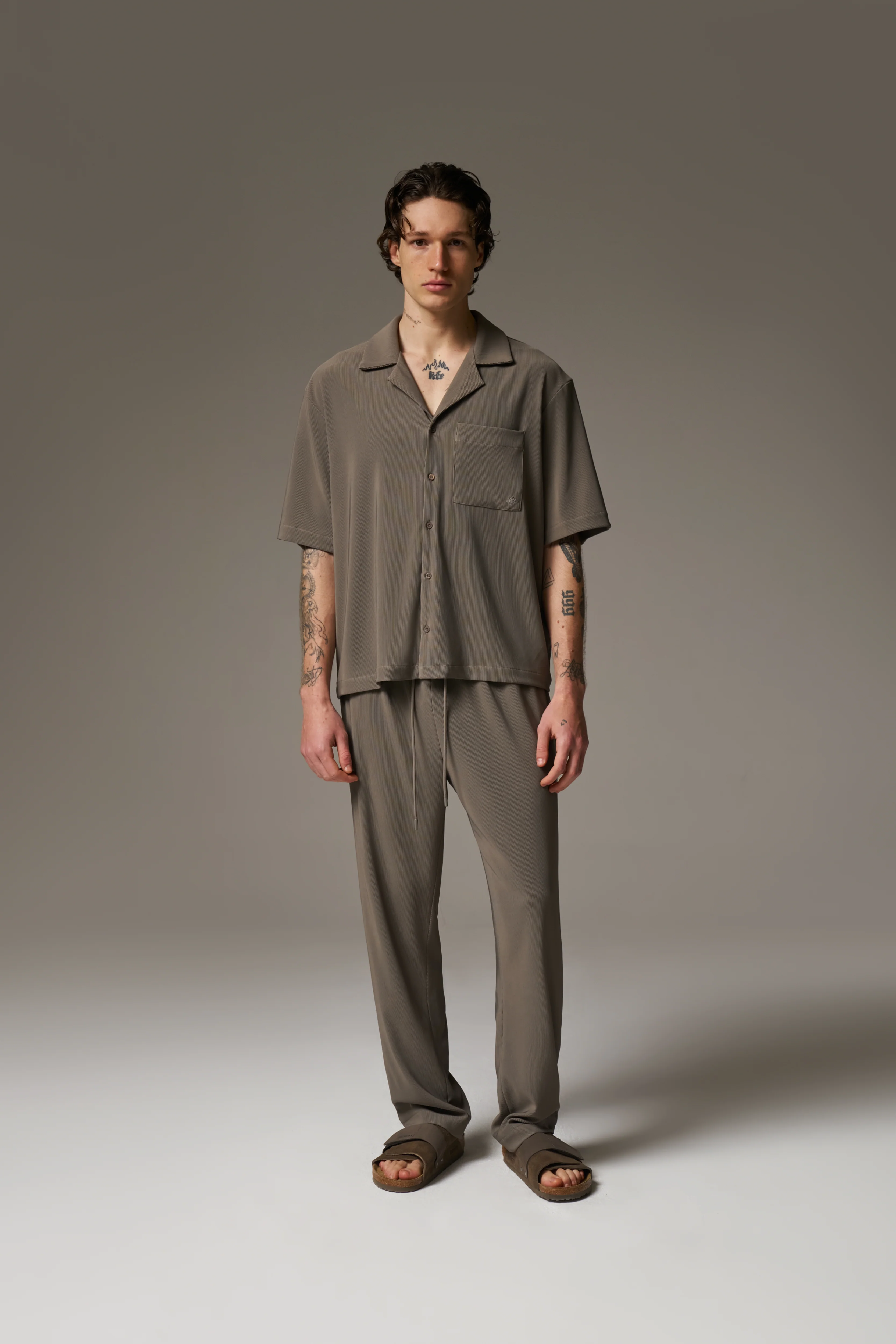 RIB BUTTON THROUGH SHIRT - MINK