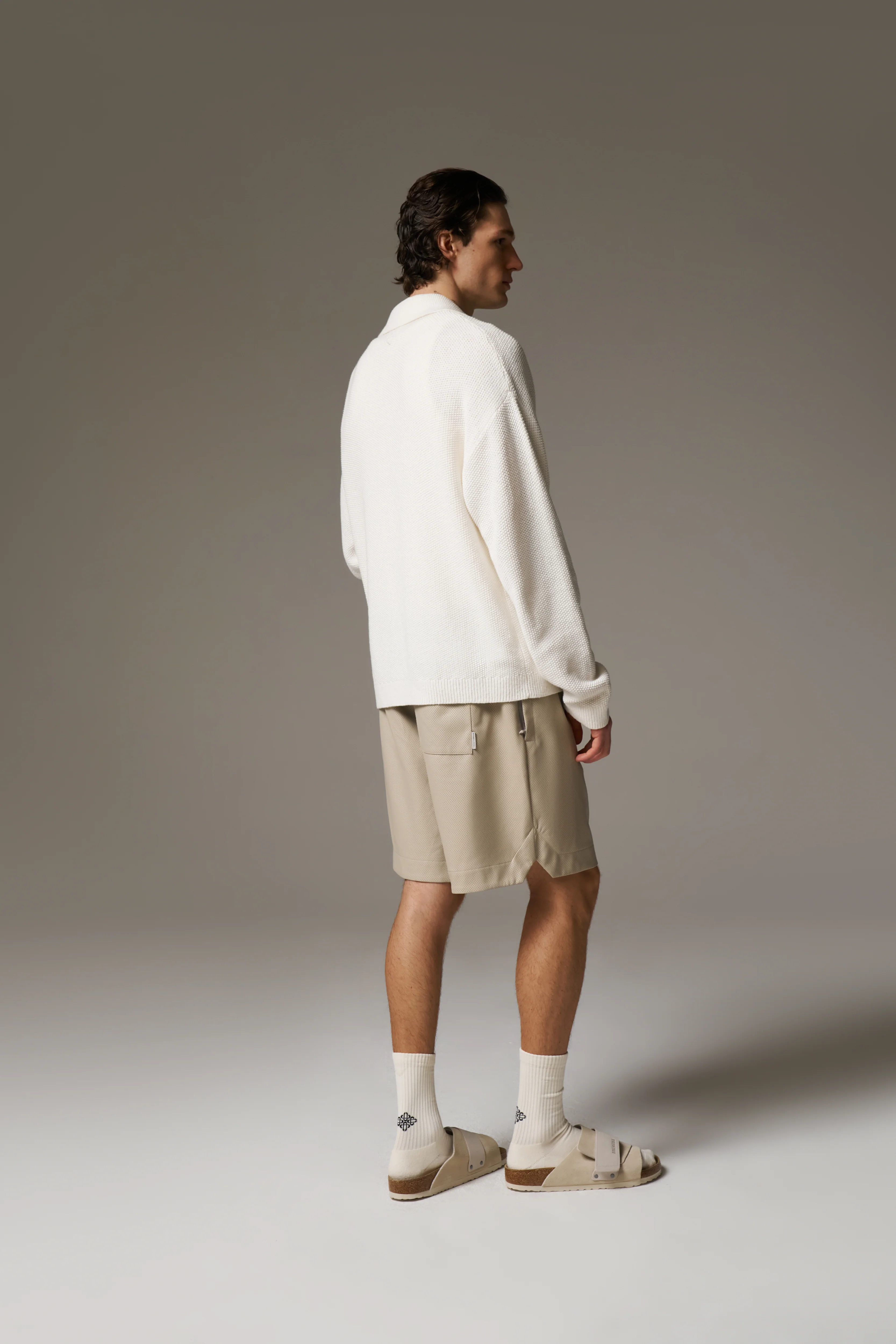 CROCHET KNITTED EMBLEM POCKET SHIRT - OFF WHITE