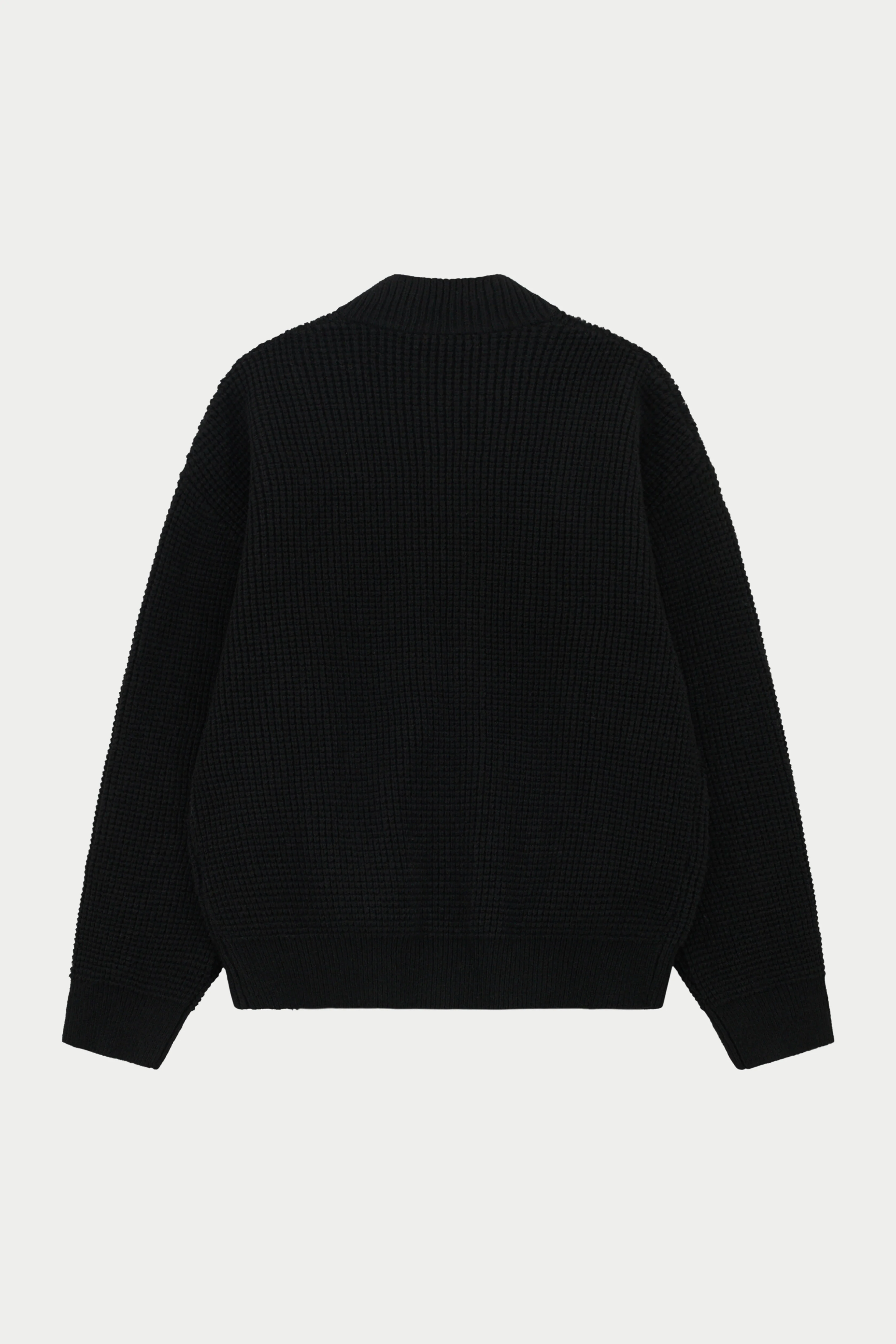 WAFFLE KNIT FUNNEL NECK ZIP THROUGH - BLACK