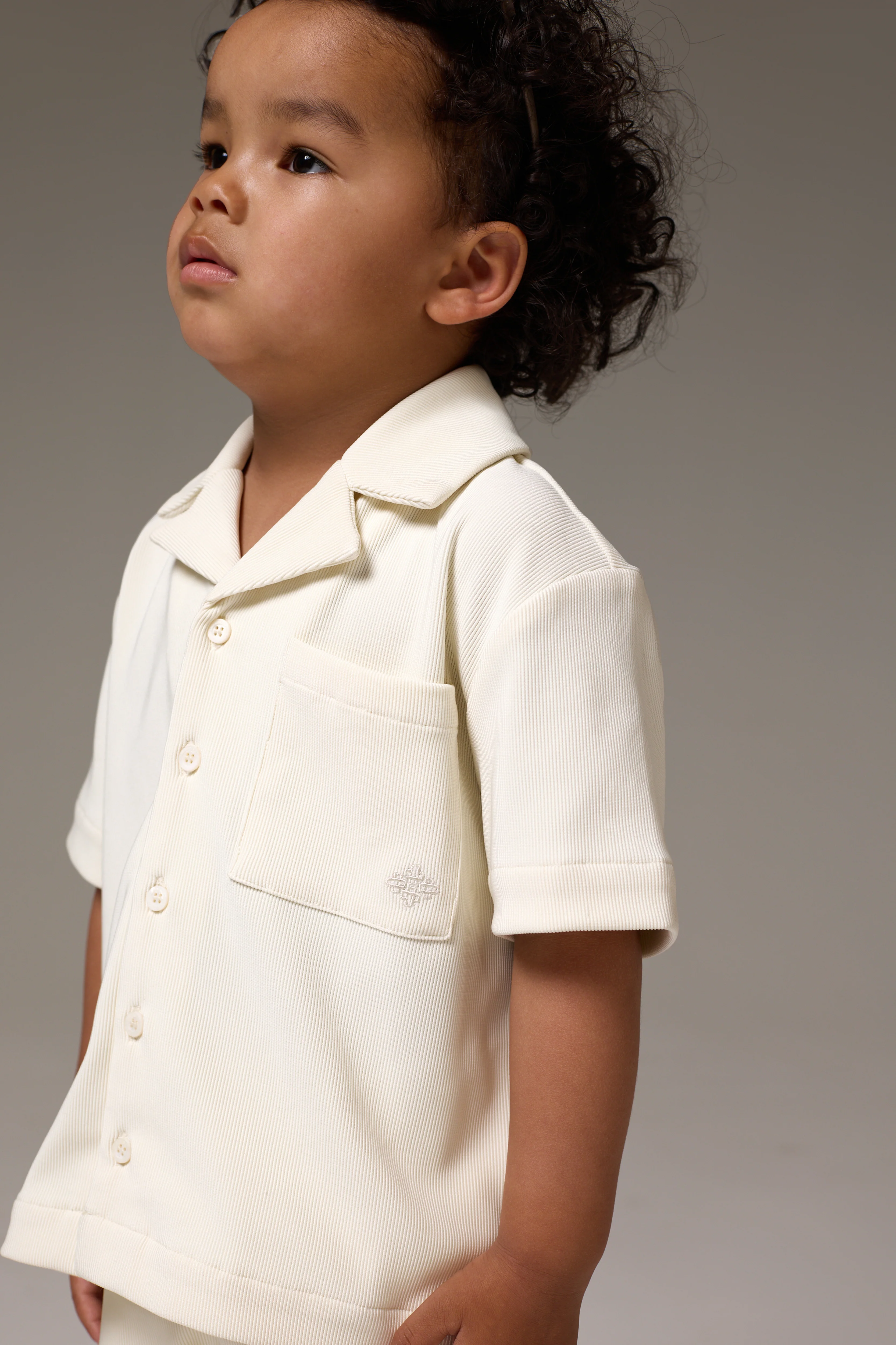 KIDS RIB BUTTON THROUGH SHIRT - STONE