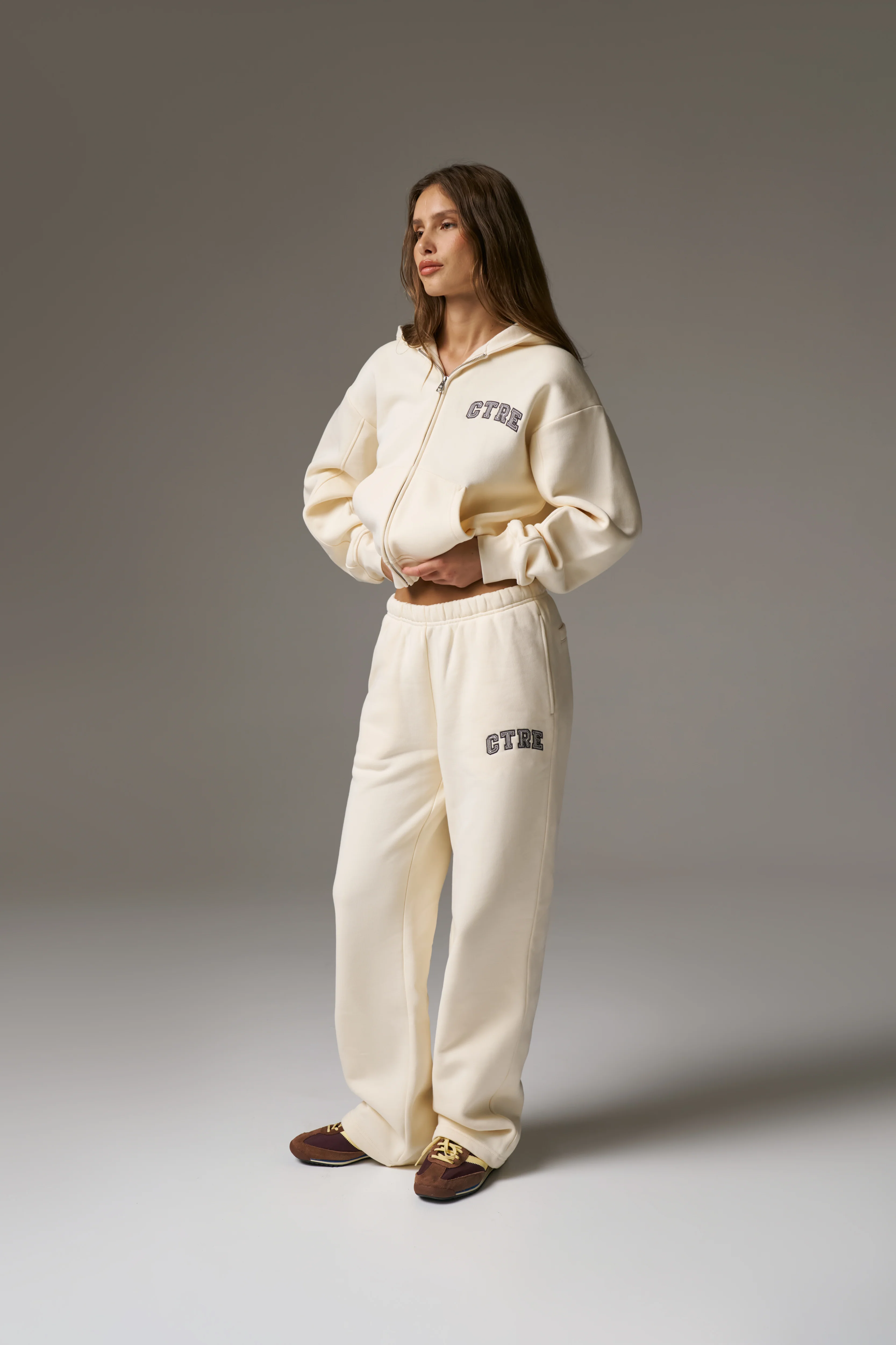 CTRE ZIP THROUGH RELAXED HOODIE - BUTTERMILK