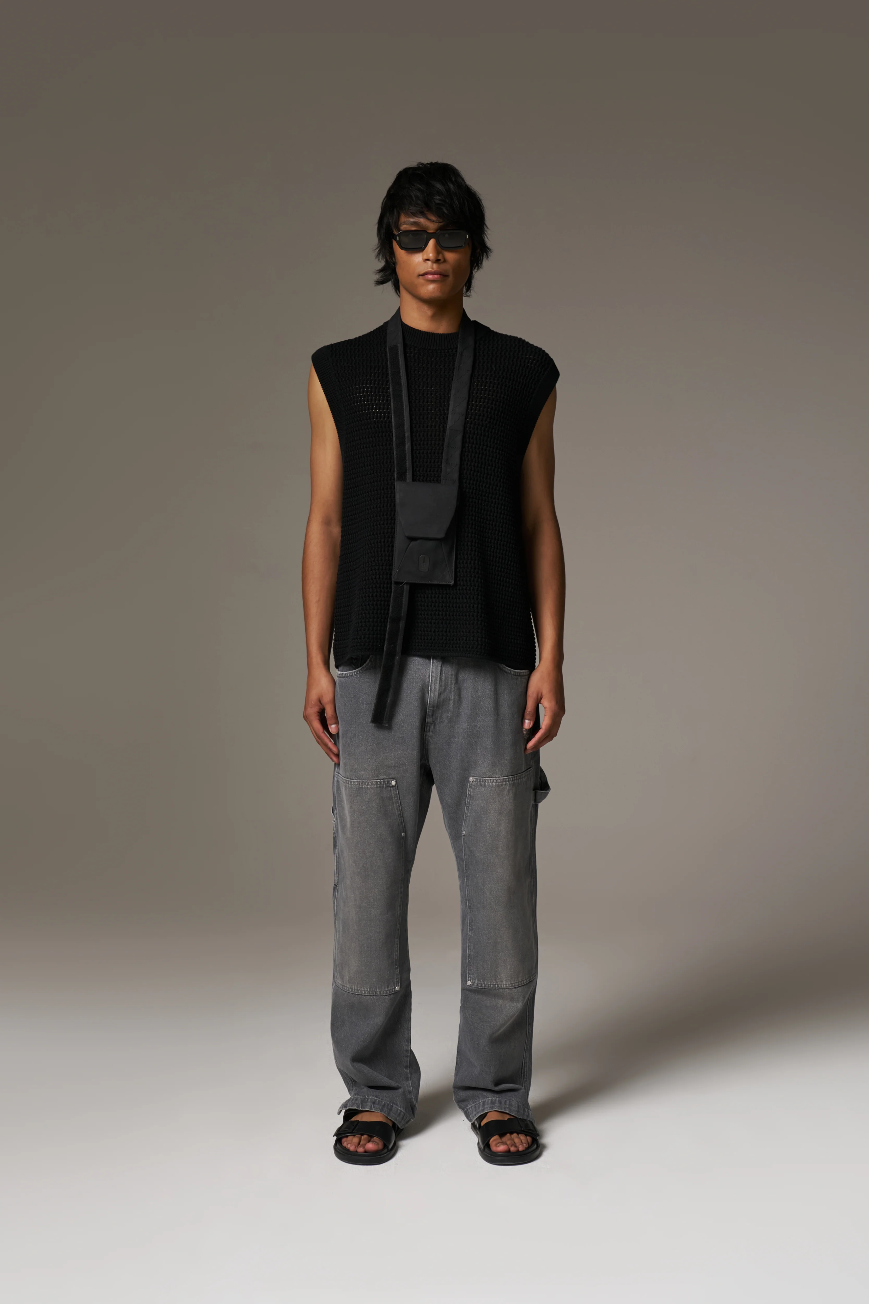 DENIM RIVET DETAIL CARPENTER JEANS - GREY WASH