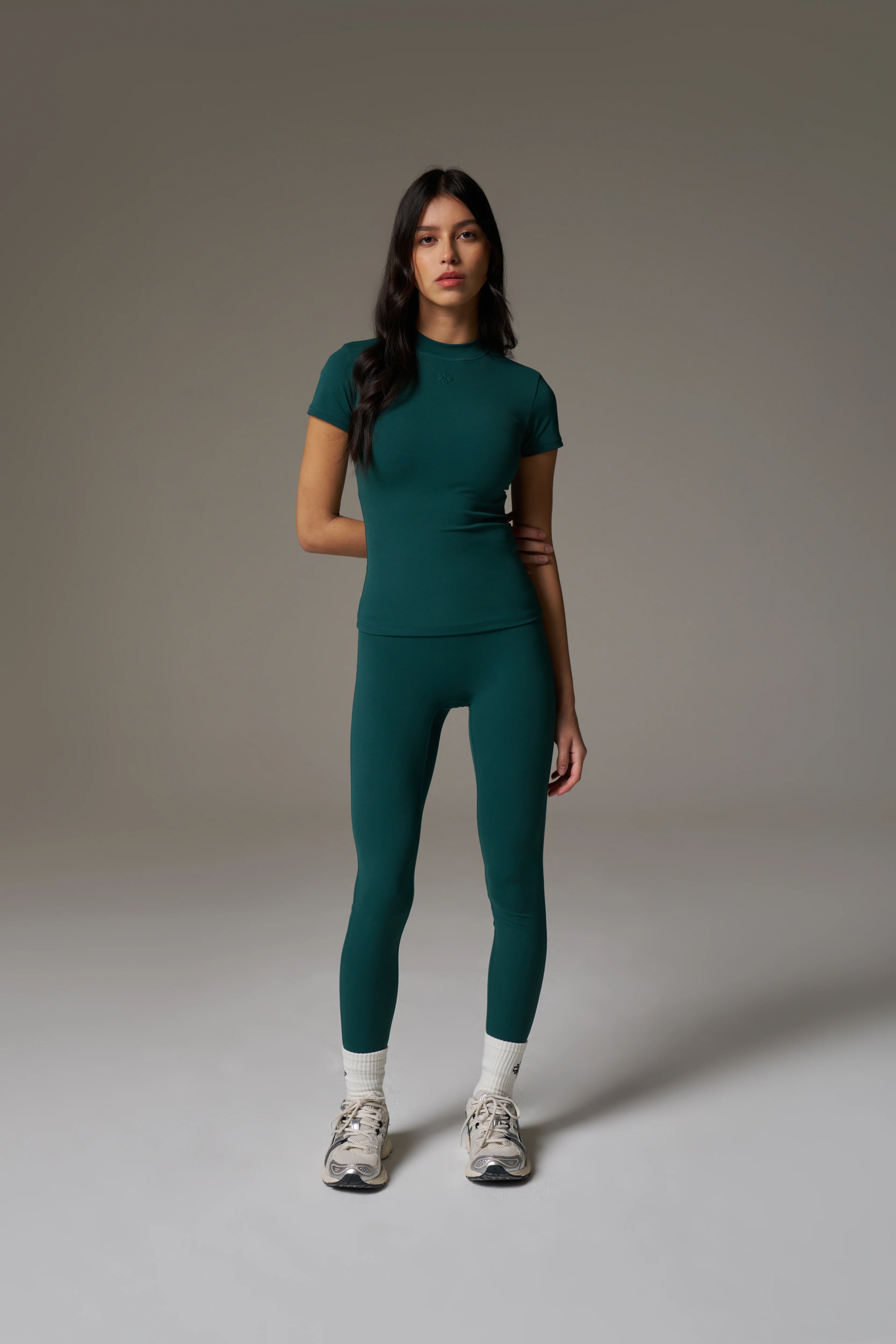 SCULPTING STRETCH EMBLEM LEGGINGS - FOREST GREEN