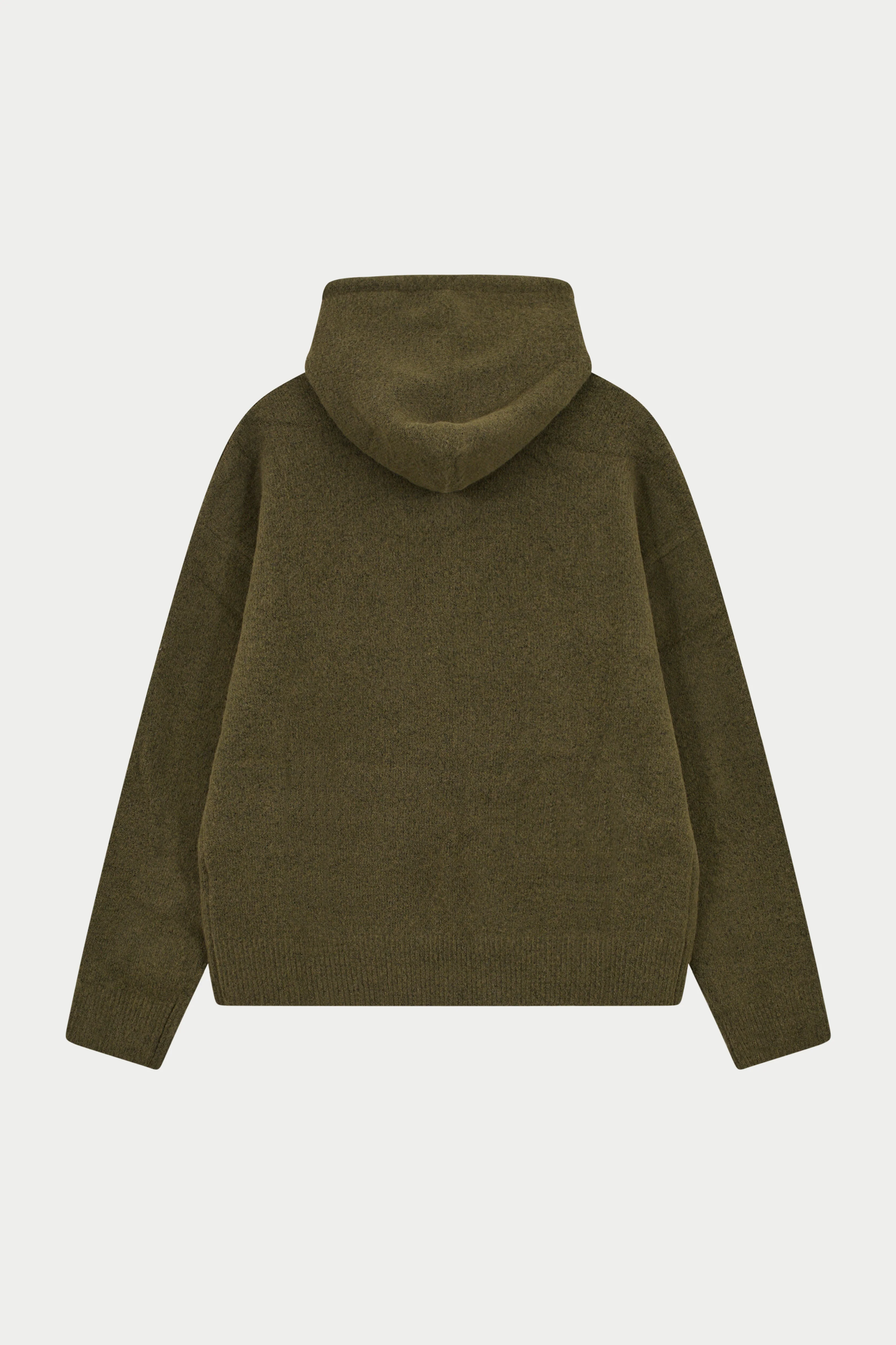 MONOGRAM EMBLEM FLUFFY KNIT ZIP THROUGH HOODIE - KHAKI