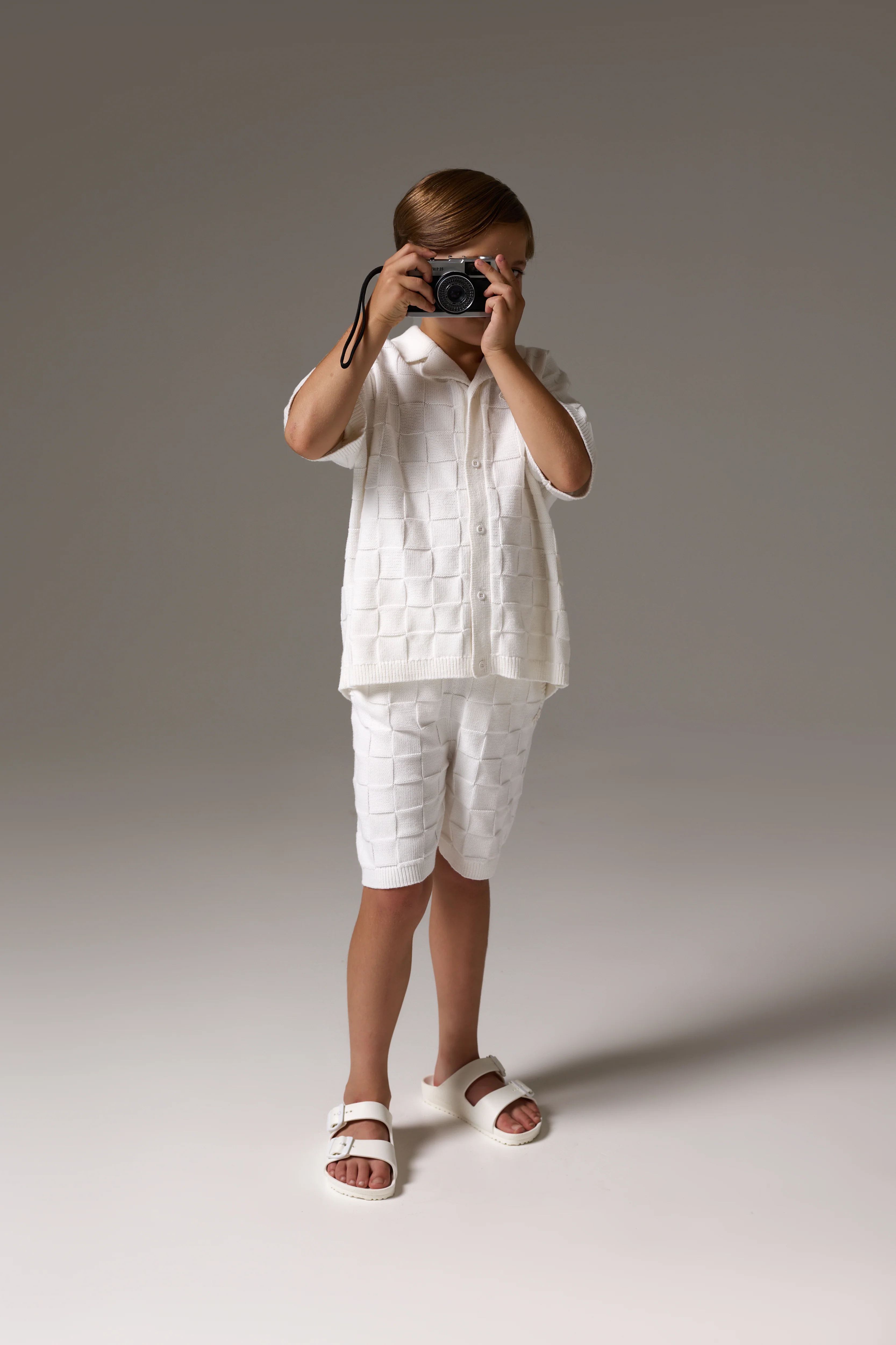 JUNIOR CHECKERBOARD KNITTED SHIRT - OFF WHITE