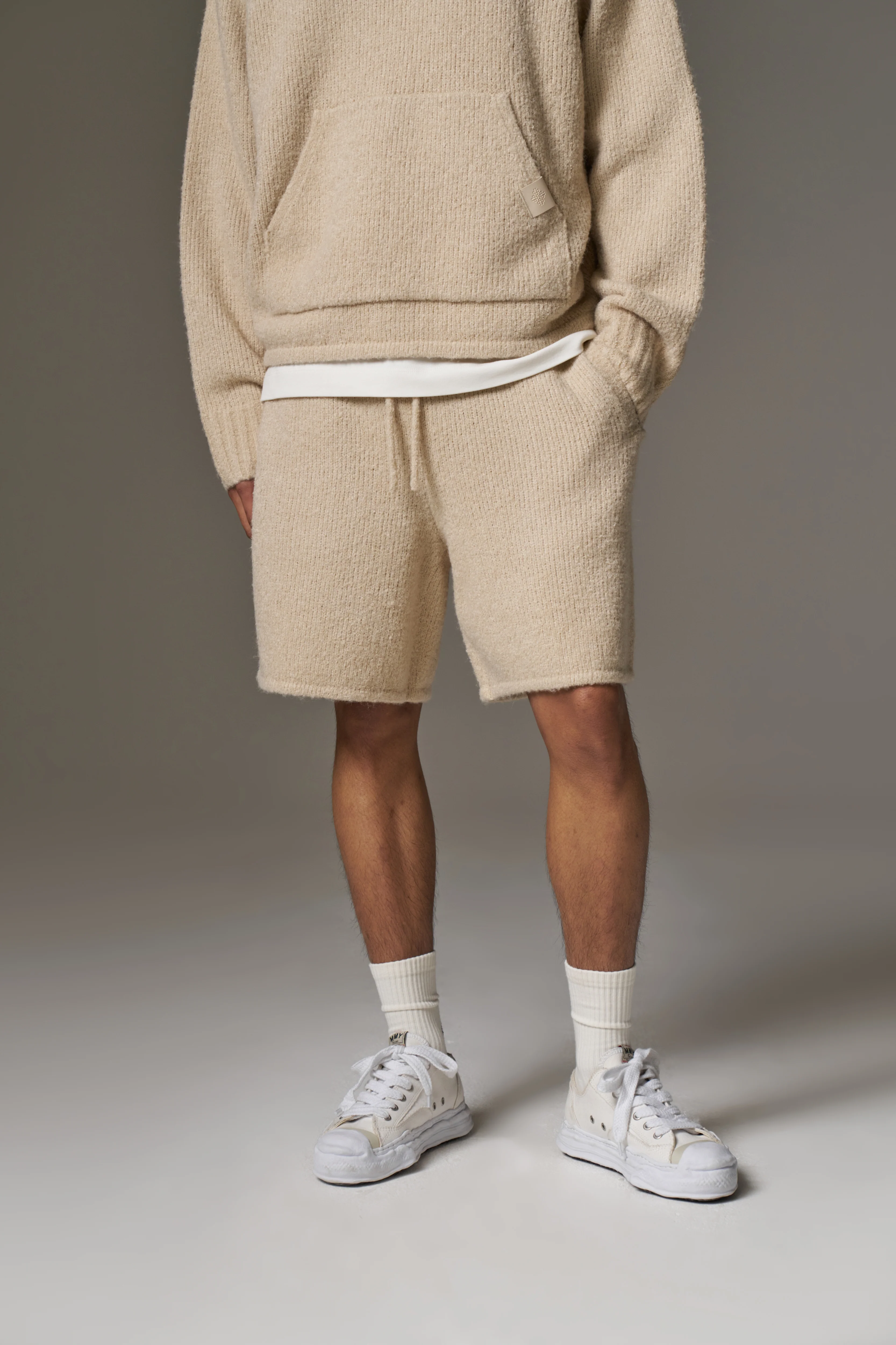 BOUCLE KNIT SHORTS - STONE