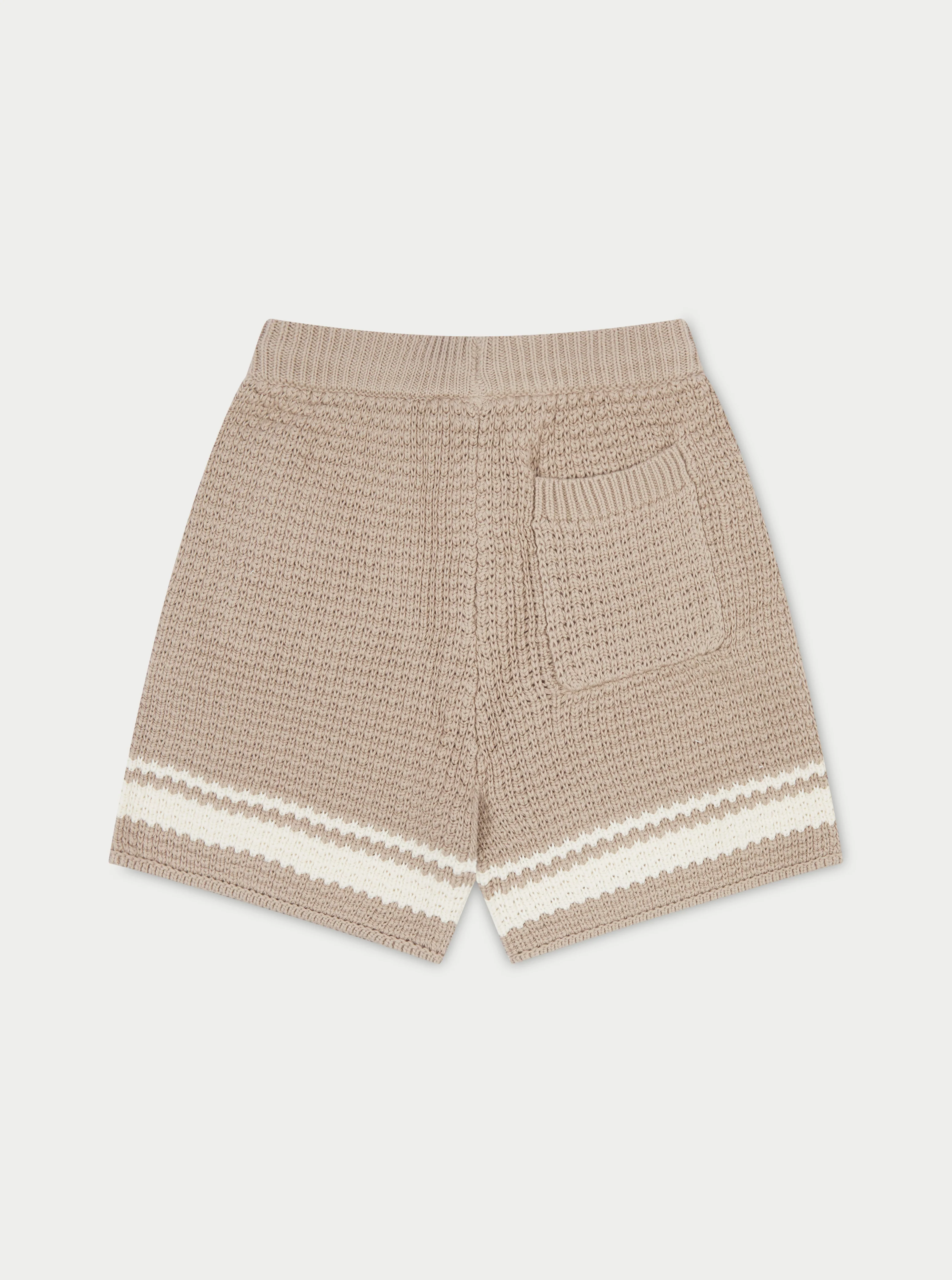 KIDS CROCHET KNITTED CONTRAST STRIPE SHORTS - BROWN