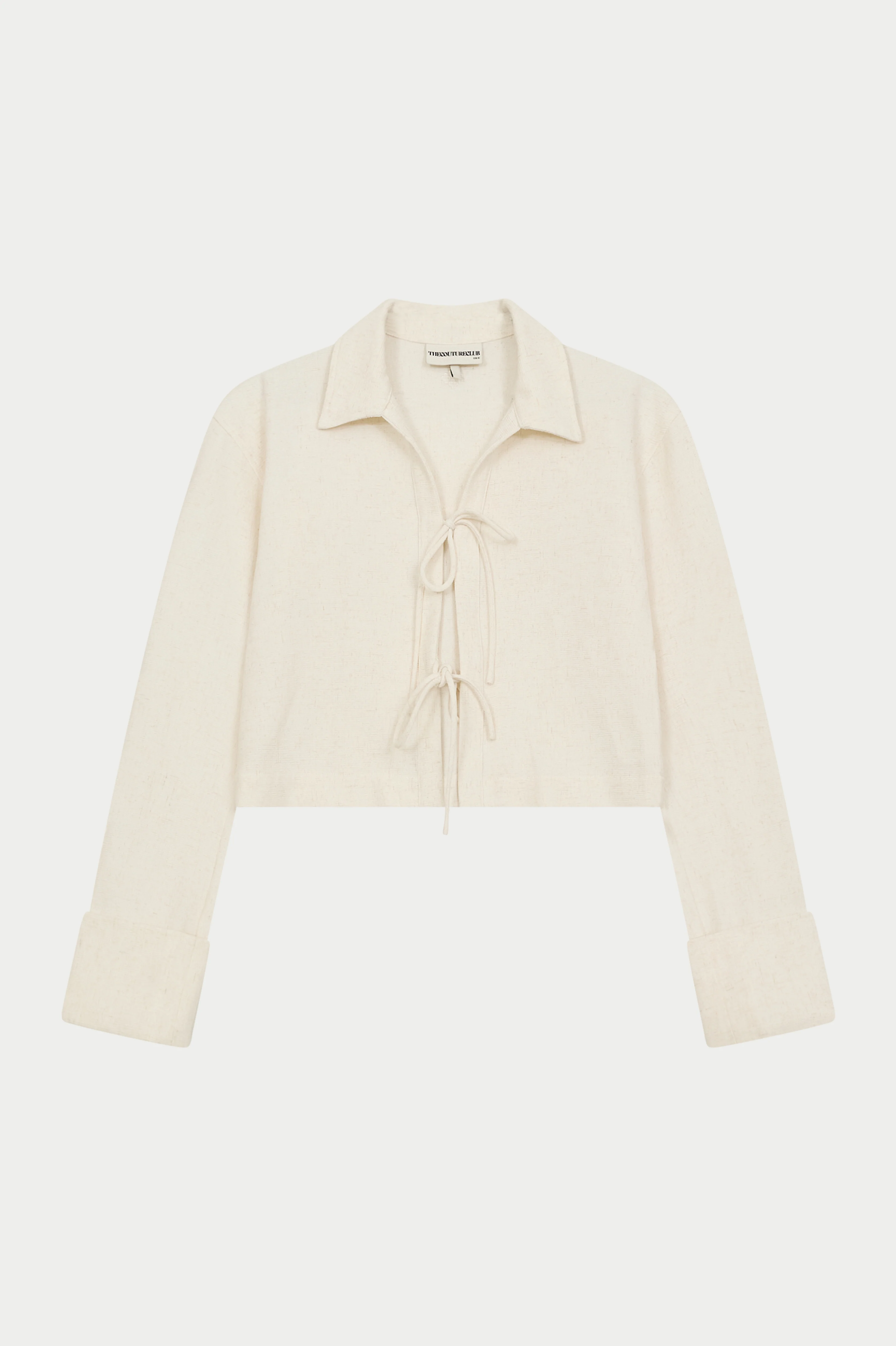 TEXTURED LINEN TIE FRONT SHIRT - BEIGE