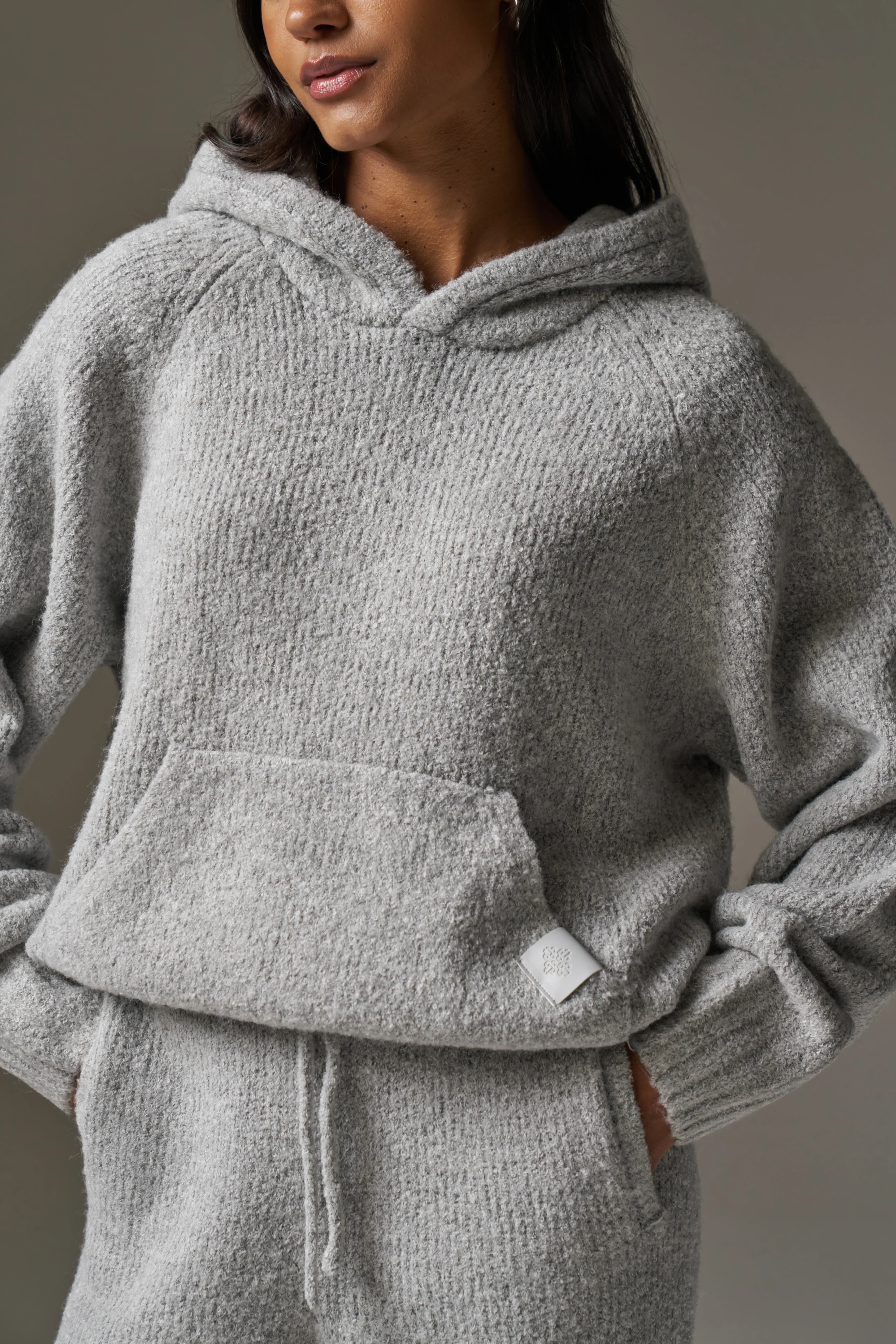 BOUCLE KNIT HOODIE - GREY MARL