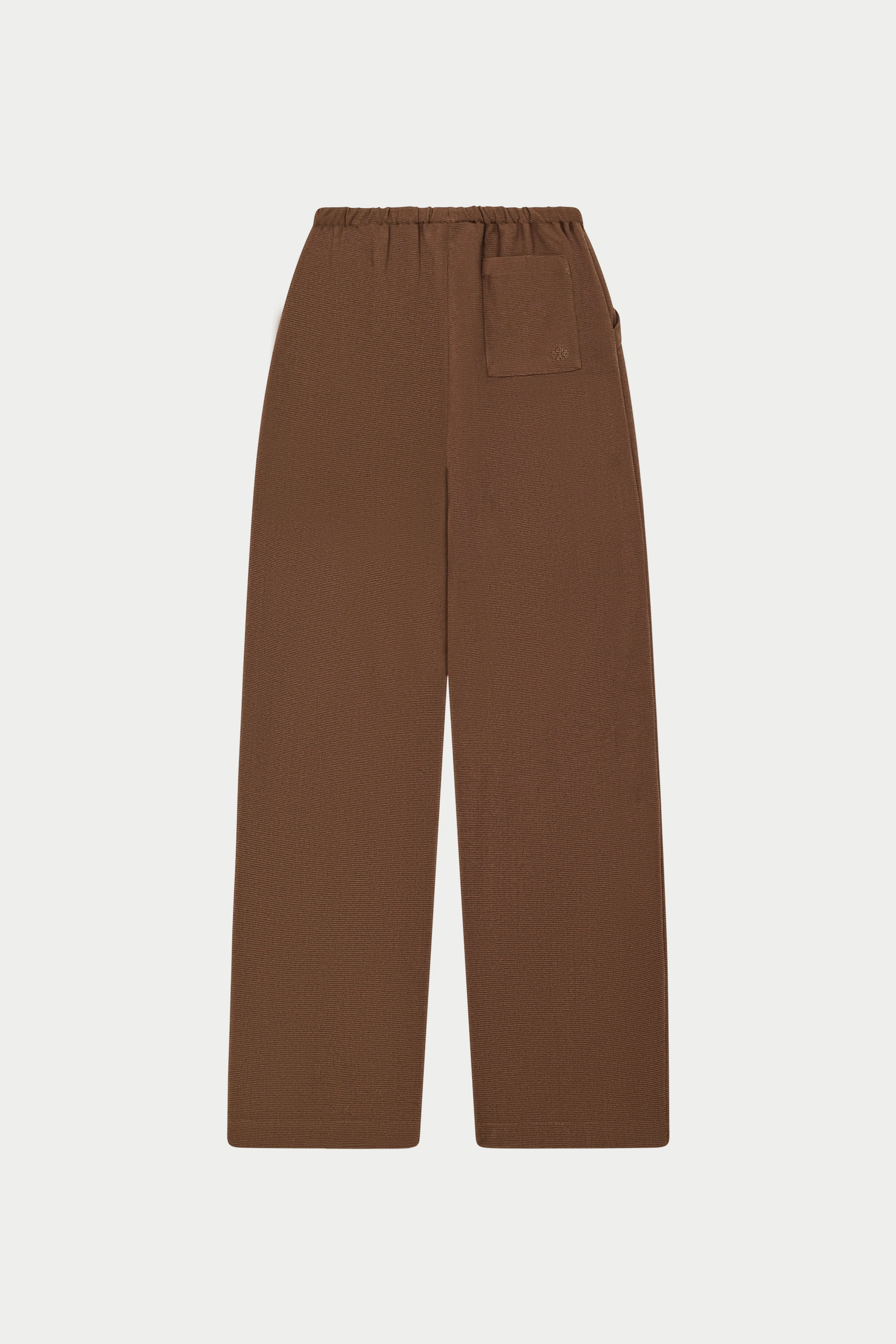 TEXTURED LINEN BUTTON DETAIL TROUSER - BROWN